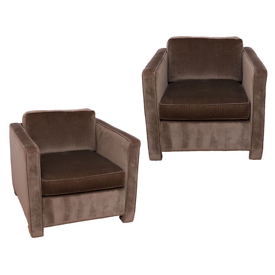 Pair of Bernhardt Furniture "Flair" Modernist Upholstered Club Chairs