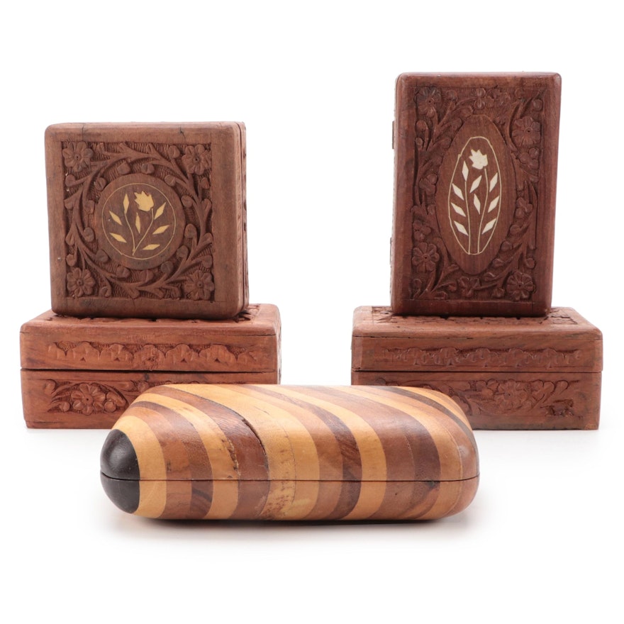 Hand-Carved Sheesham Inlaid Wooden Boxes with Handmade Banded Box