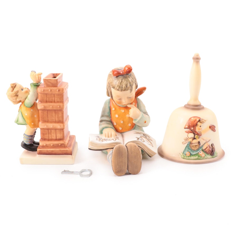 Goebel "Little Thrifty" and Other Porcelain Hummel Figurine and Bell