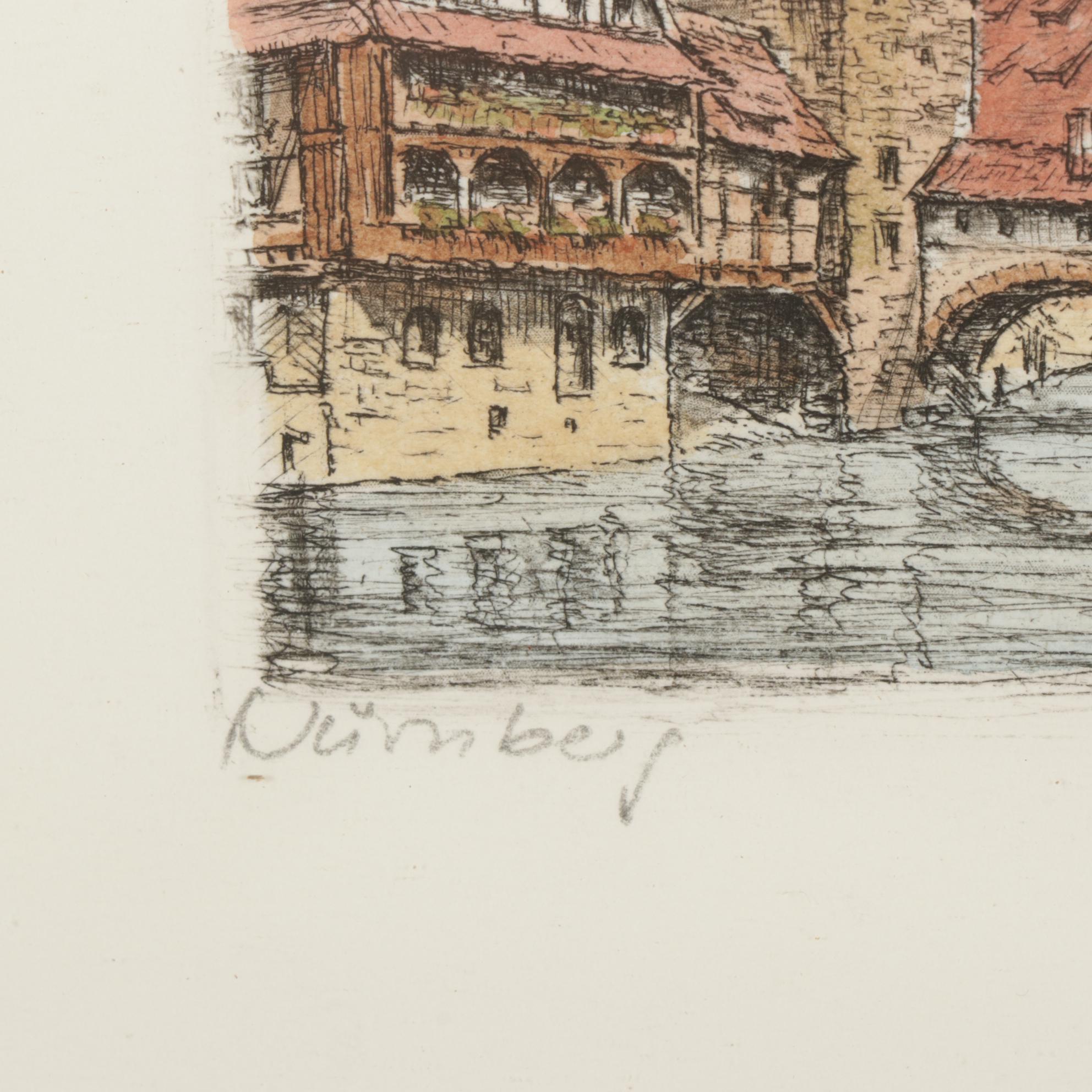 Friedrich Görlitz Hand-Colored Etchings "Nürnberg," Late 20th Century