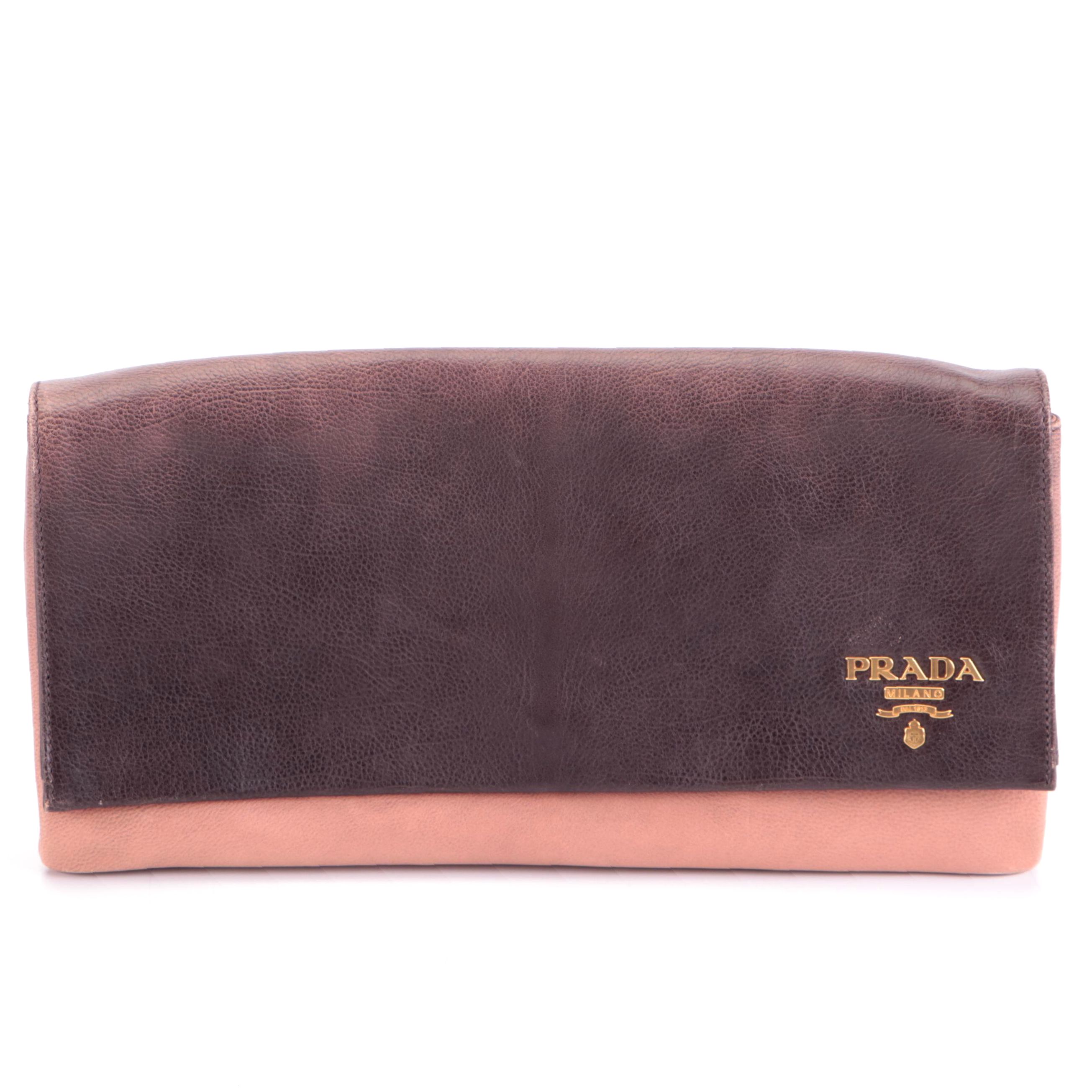 Prada Glace Folders Flap Front Clutch in Ombré Leather