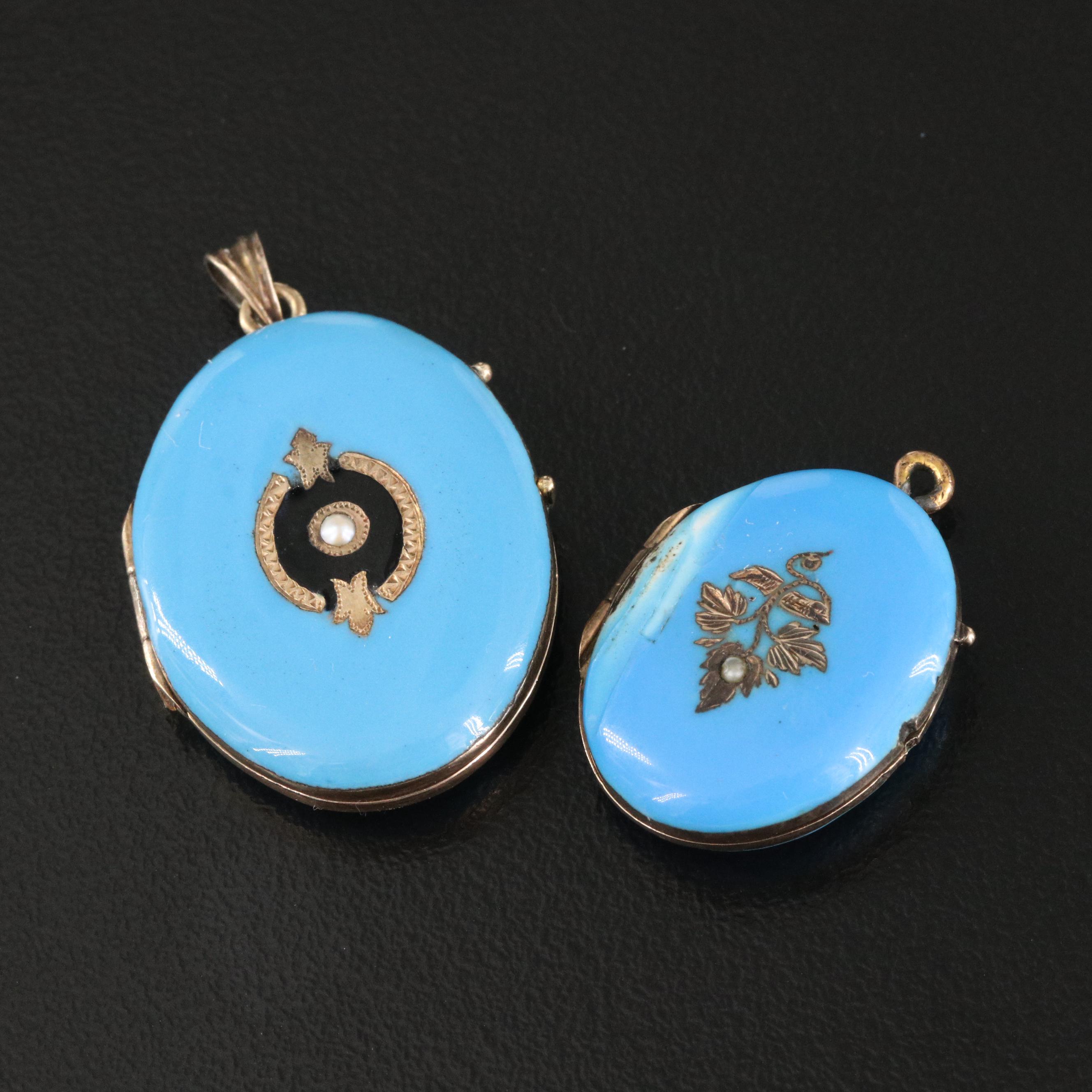 Mid-Victorian Enamel and Pearl Lockets