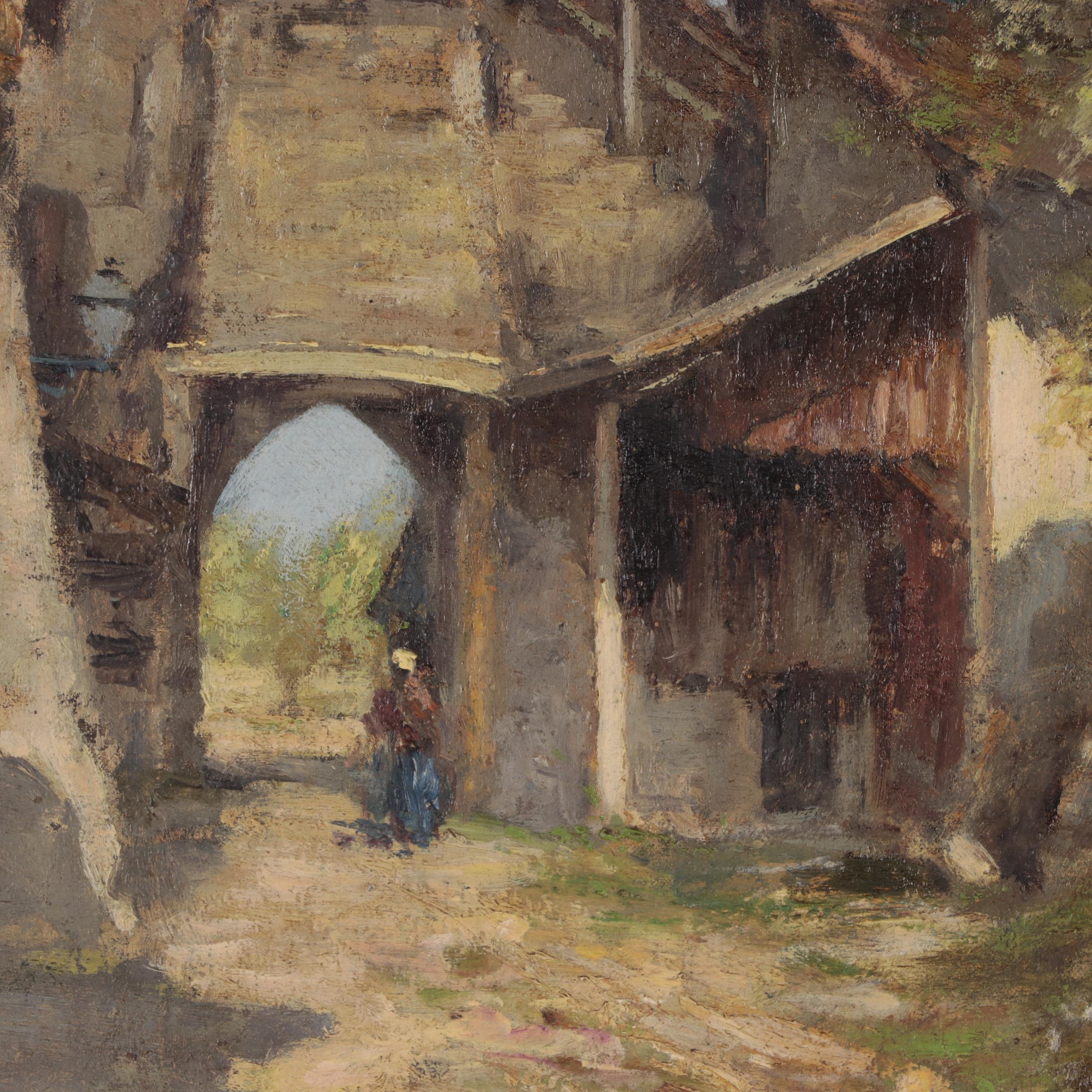 Oil Painting of a Bell Tower, Early to Mid-20th Century