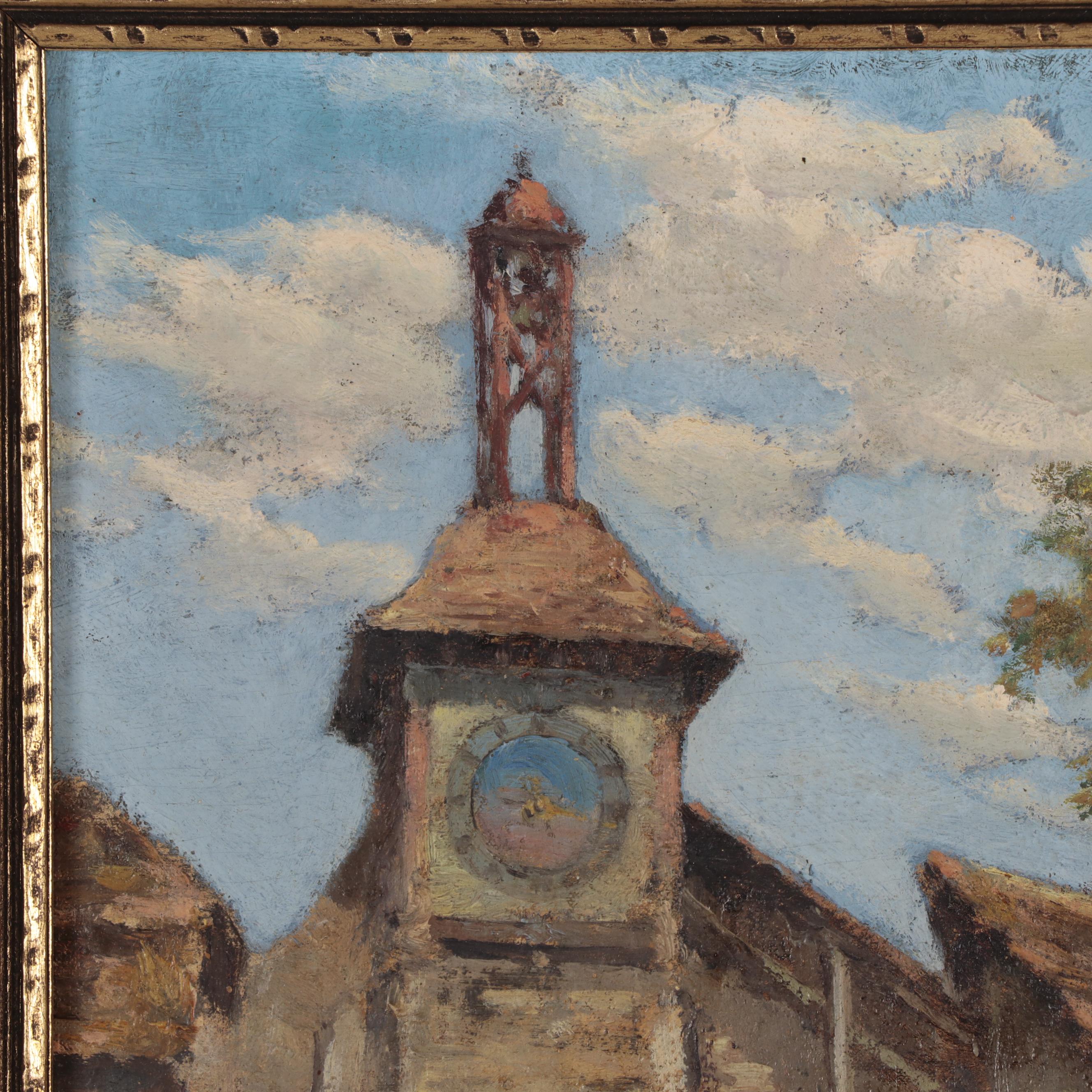 Oil Painting of a Bell Tower, Early to Mid-20th Century