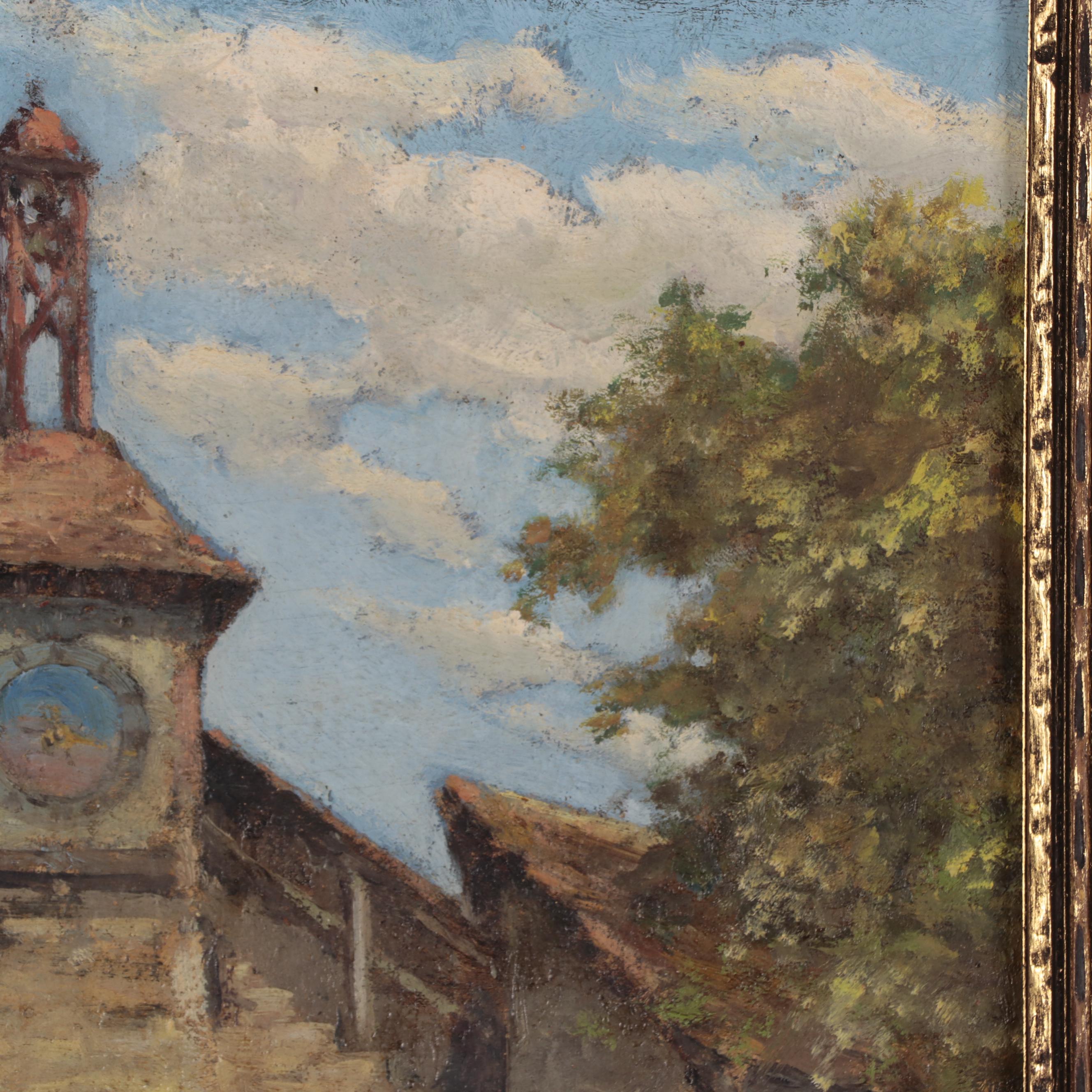 Oil Painting of a Bell Tower, Early to Mid-20th Century