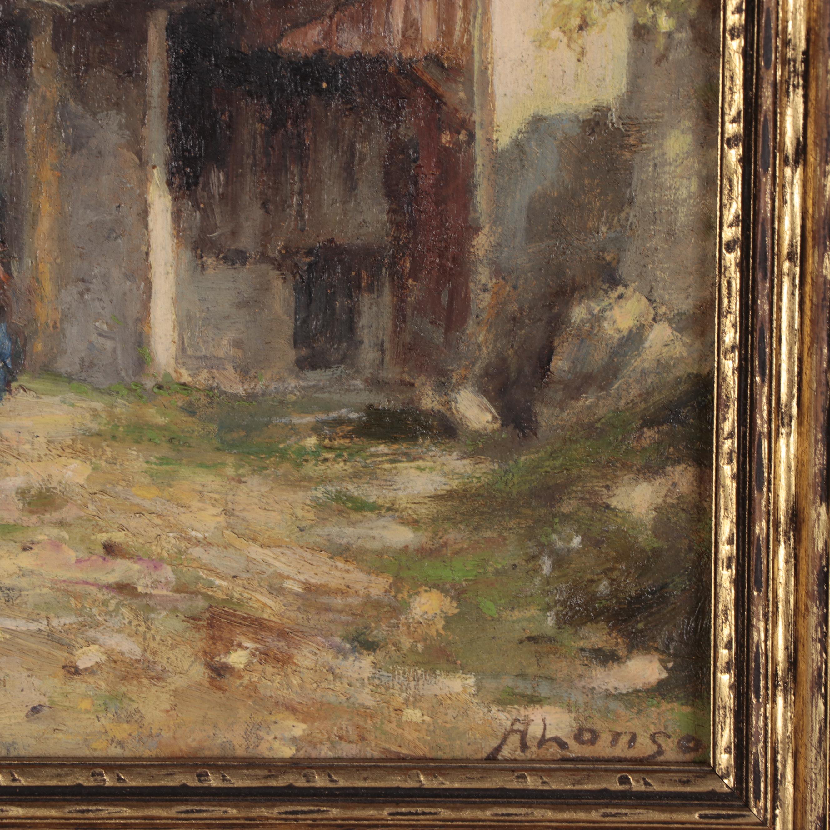 Oil Painting of a Bell Tower, Early to Mid-20th Century