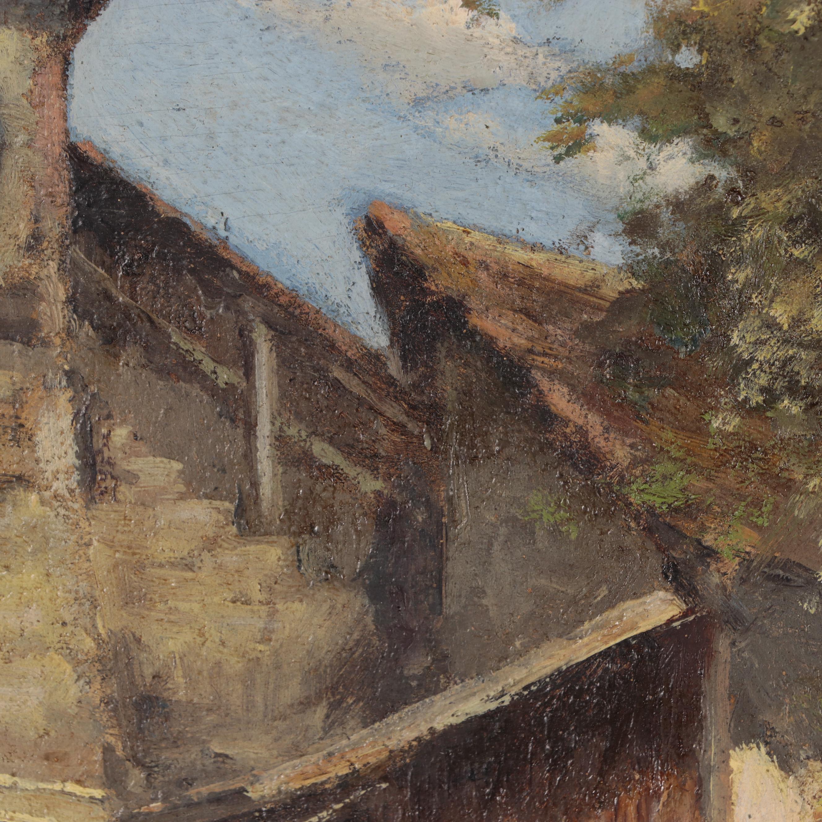 Oil Painting of a Bell Tower, Early to Mid-20th Century