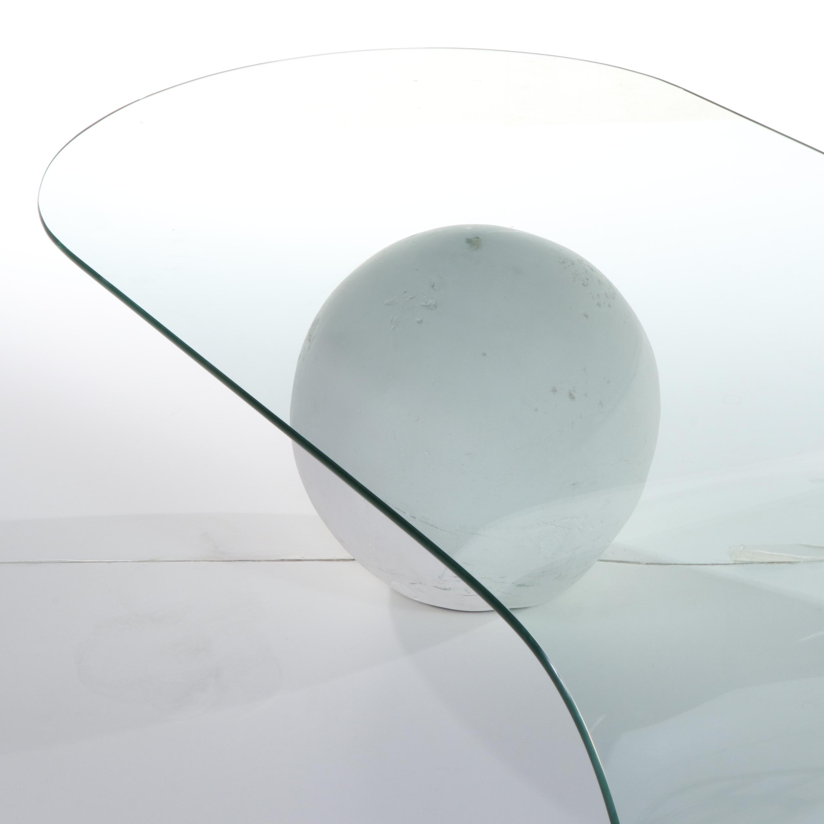 Postmodern Curvilinear Glass and Cast Plaster Sphere Coffee Table