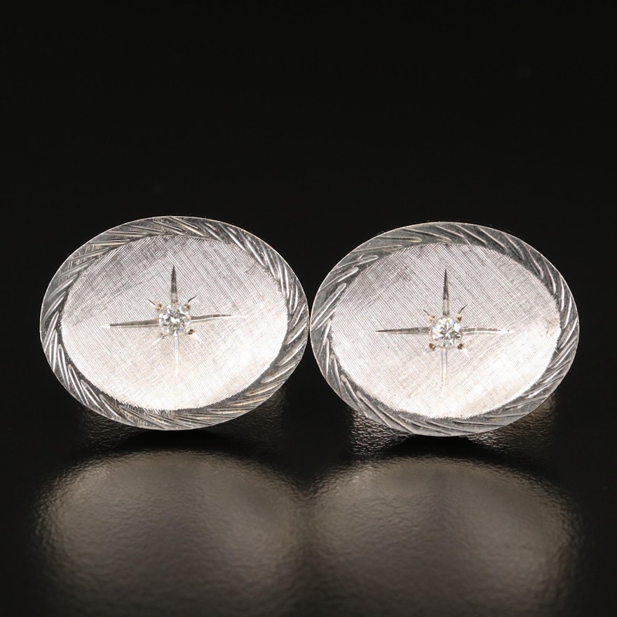 14K 0.08 CTW Diamond Oval Cufflinks