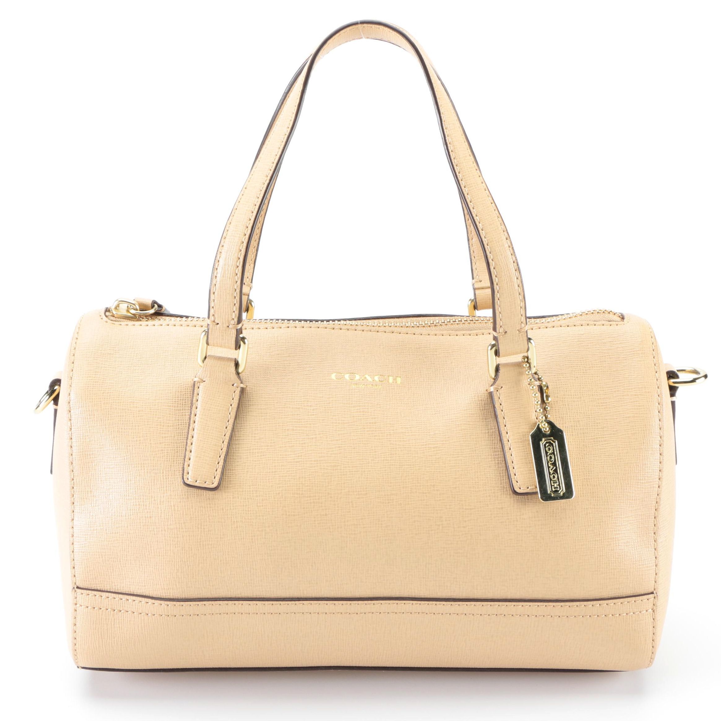 Coach Small Boston Bag in Tan Saffiano Leather
