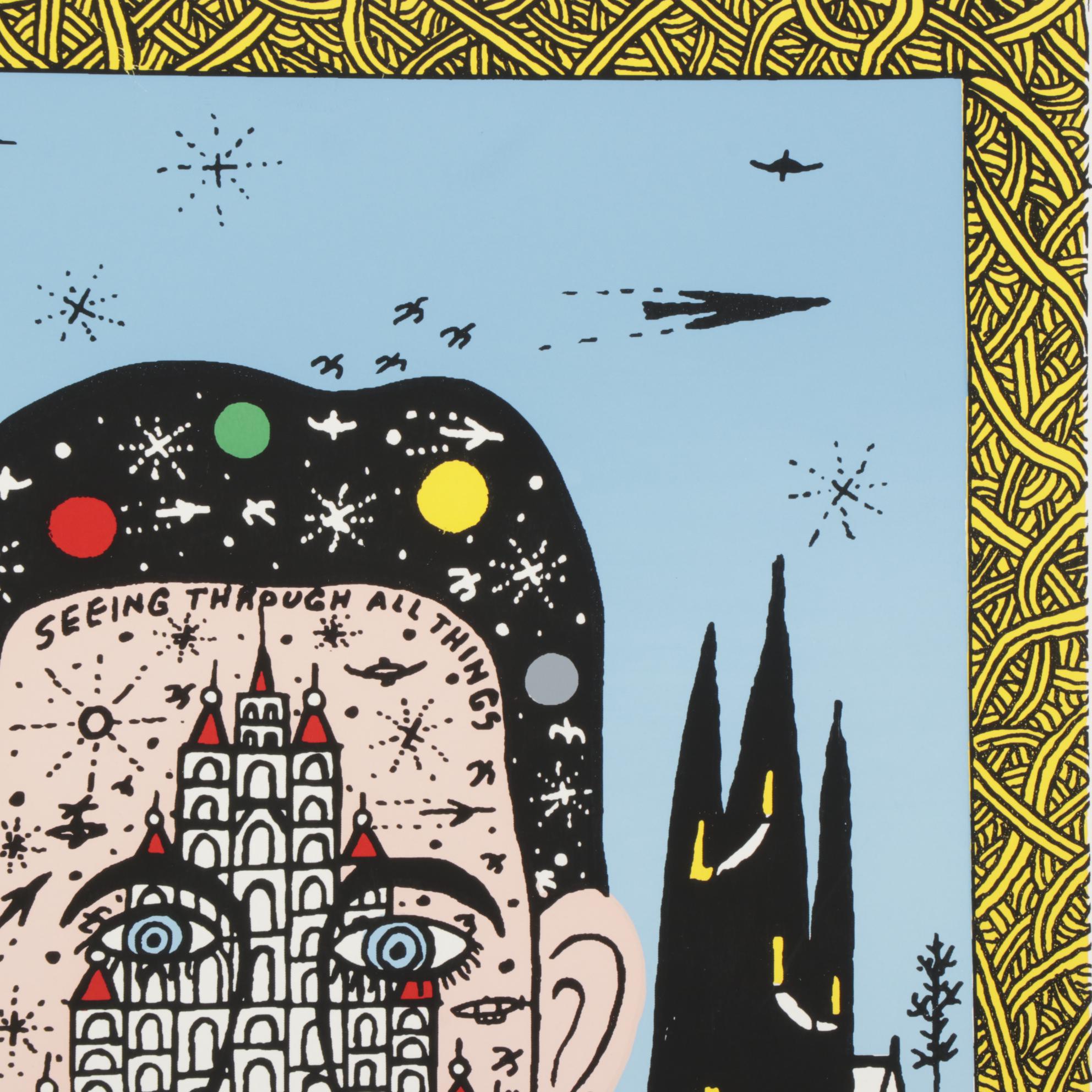 Howard Finster Folk Art Serigraph "Looking In," Circa 1989