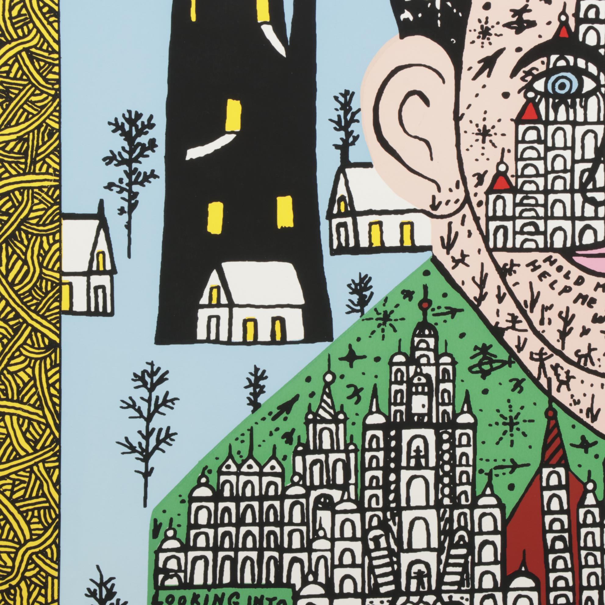 Howard Finster Folk Art Serigraph "Looking In," Circa 1989