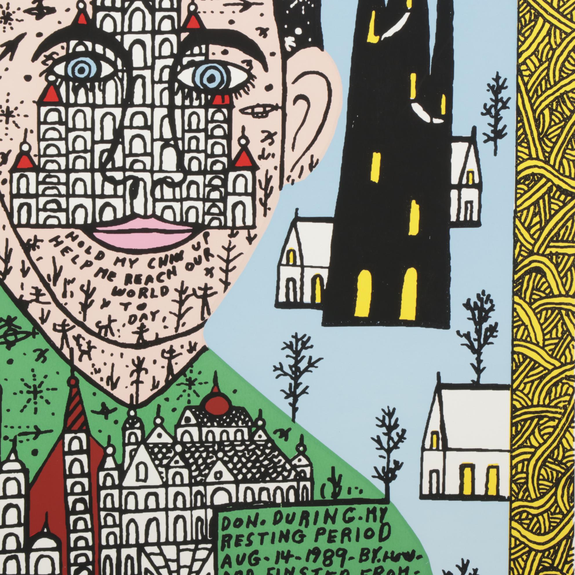 Howard Finster Folk Art Serigraph "Looking In," Circa 1989