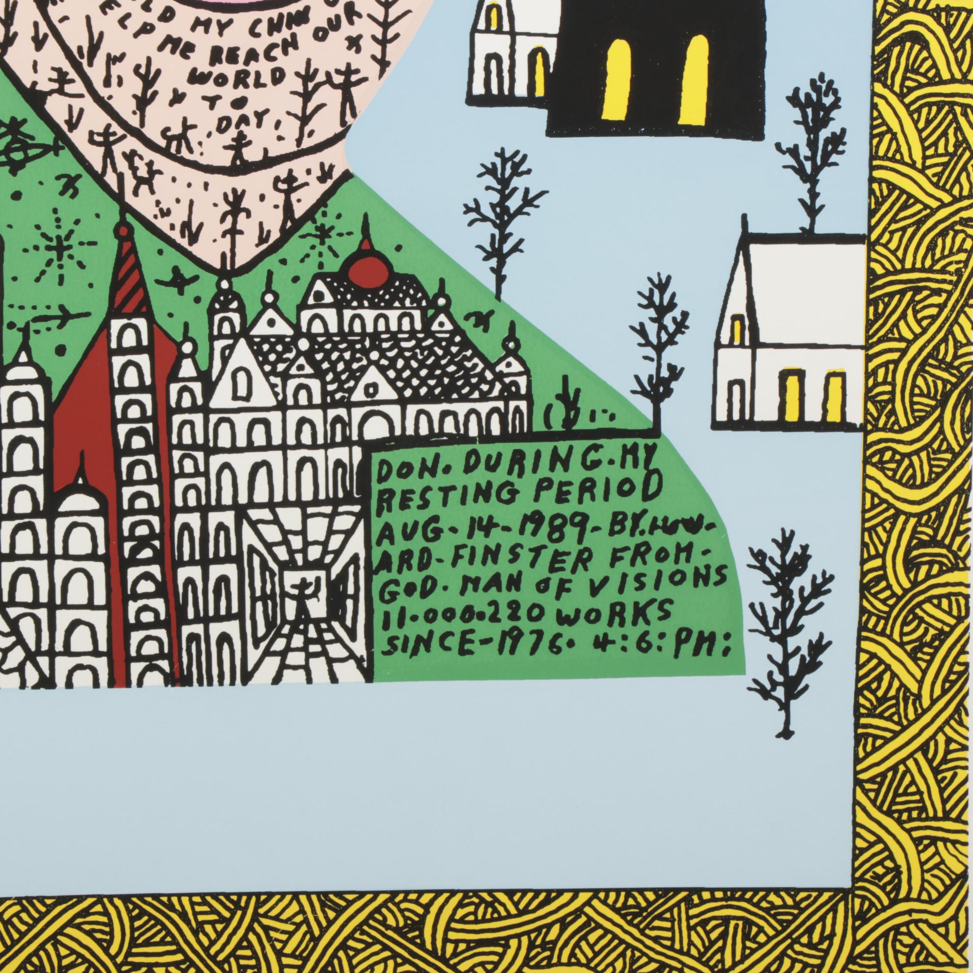 Howard Finster Folk Art Serigraph "Looking In," Circa 1989