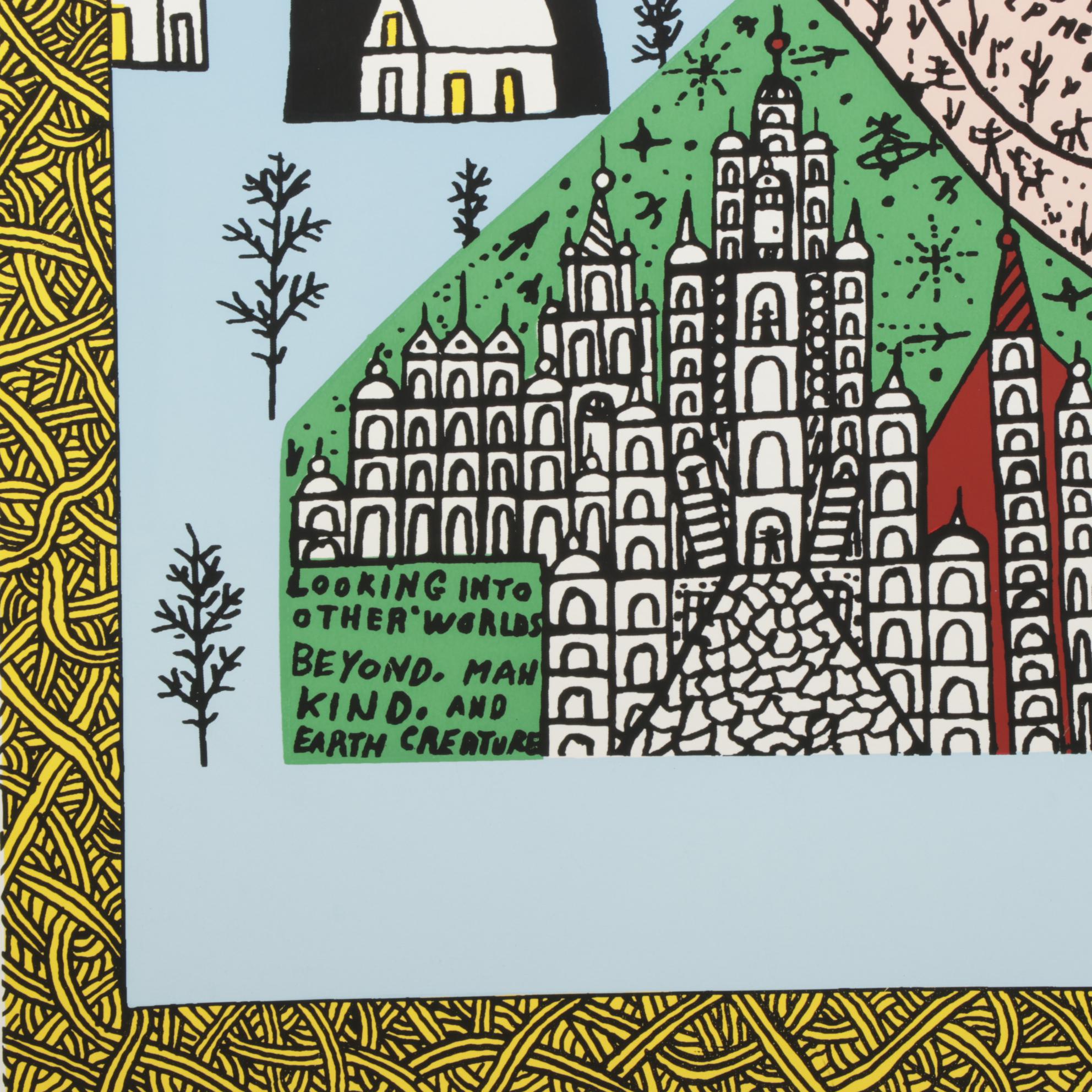 Howard Finster Folk Art Serigraph "Looking In," Circa 1989