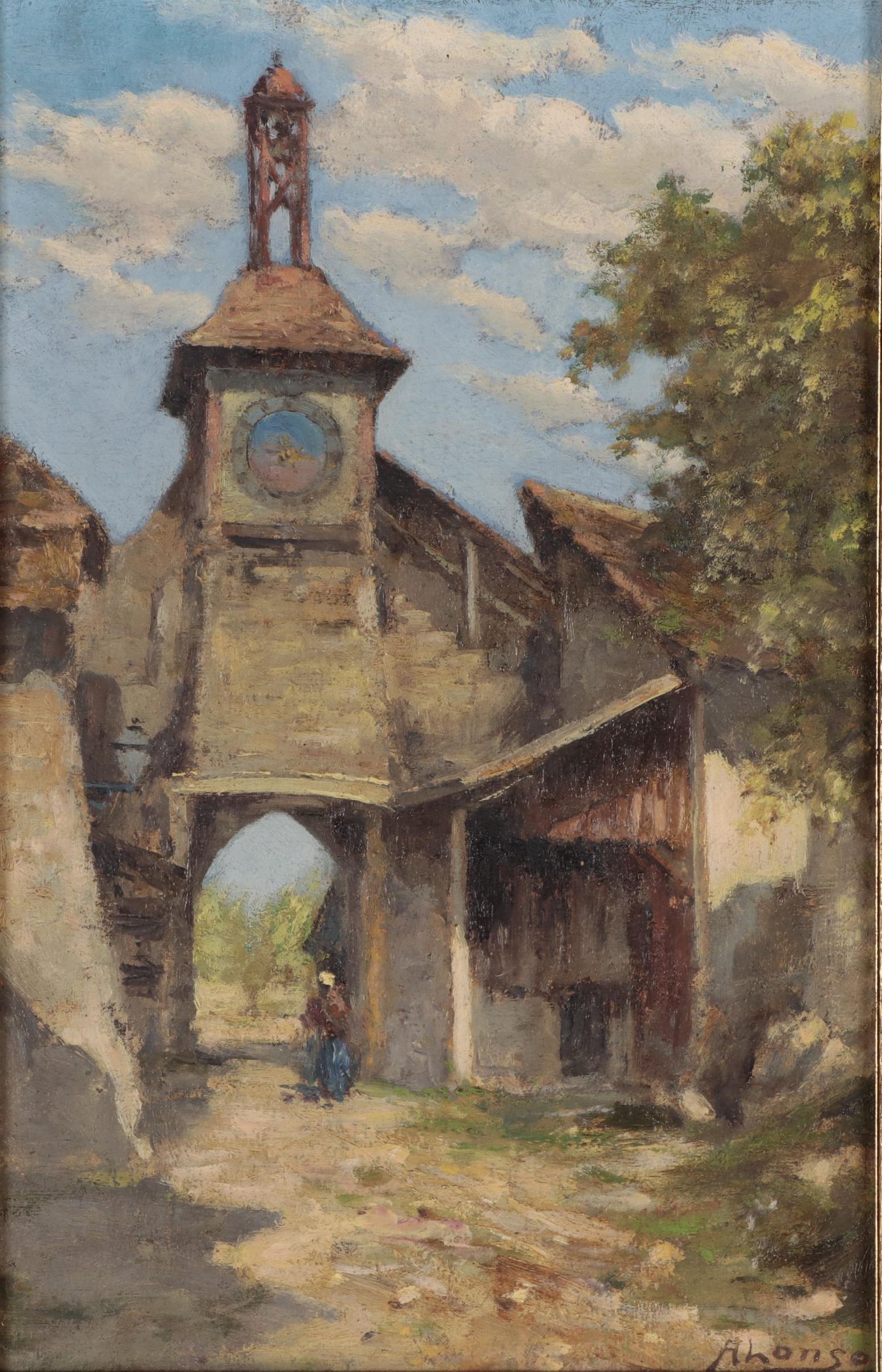 Oil Painting of a Bell Tower, Early to Mid-20th Century