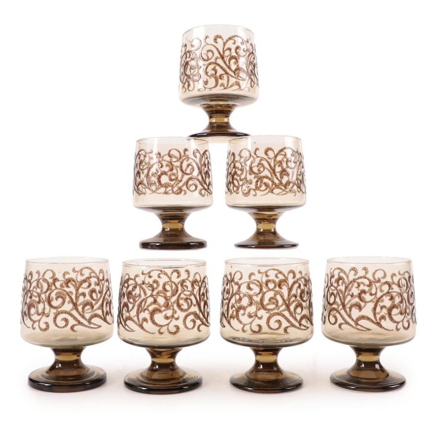 Brown Tinted and Enameled Cocktail Glasses, Mid to Late 20th Century