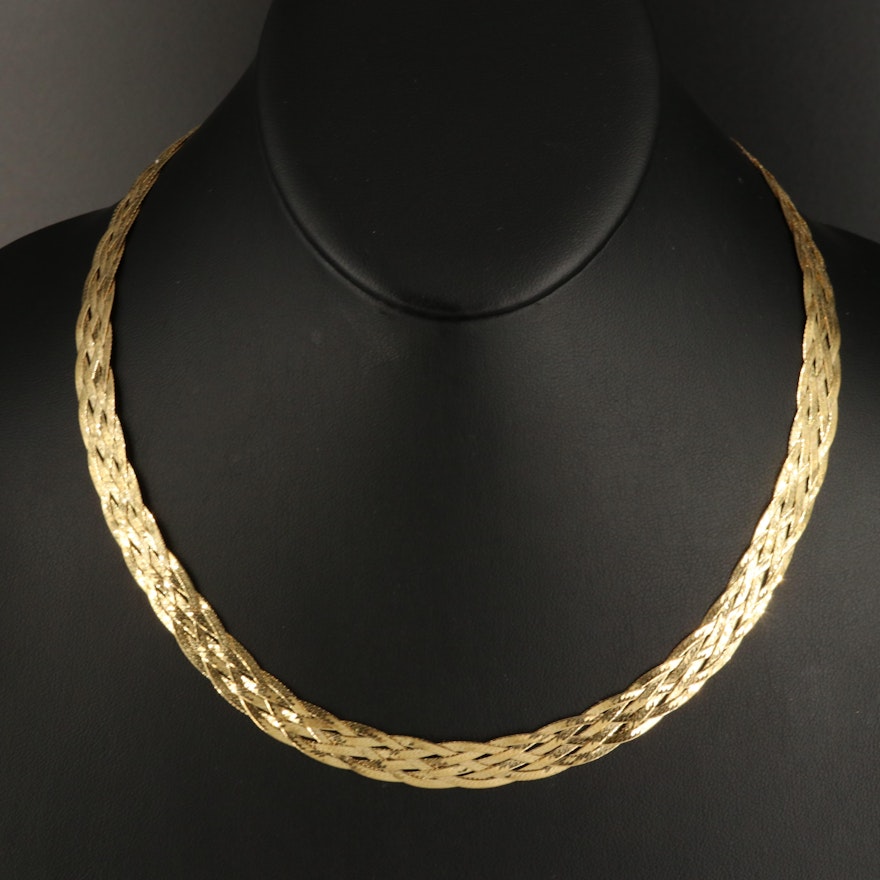 Italian 18K Braided Herringbone Chain Necklace