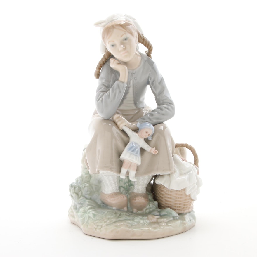 Lladró "Girl with Doll" Porcelain Figurine Designed by Antonio Ballester