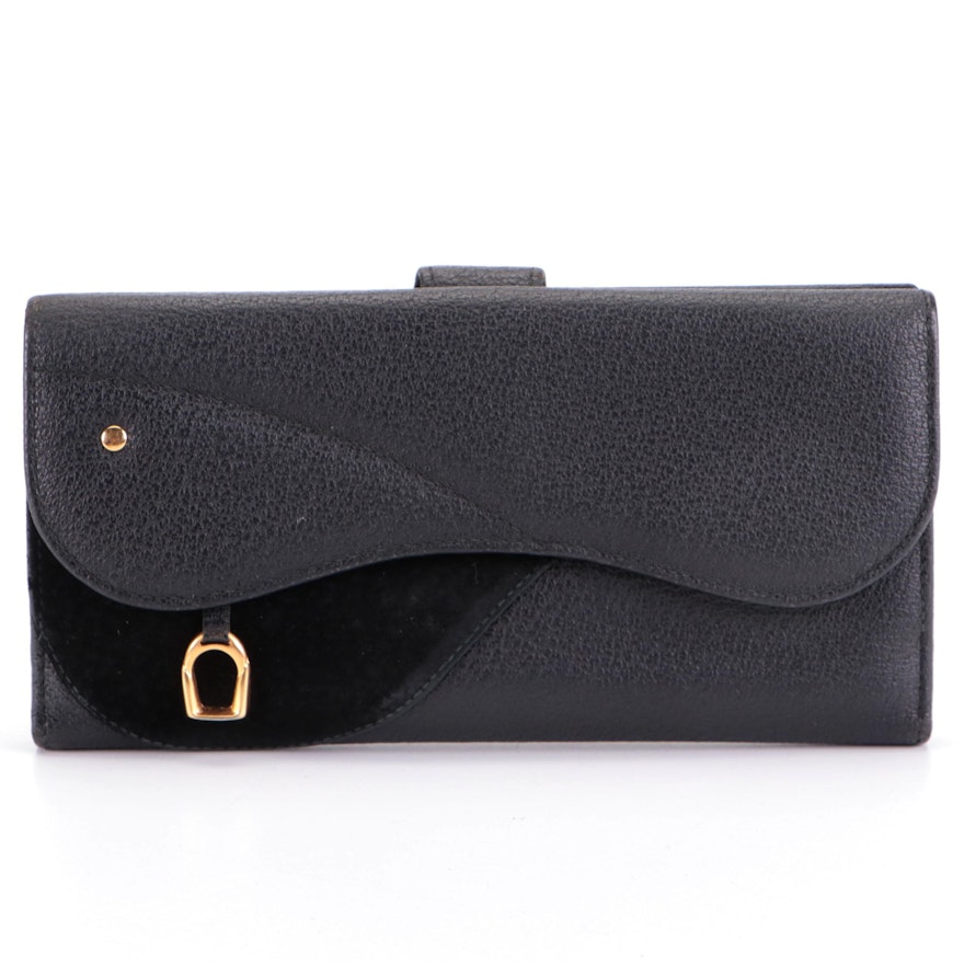 Gucci Long Saddle Wallet in Black Leather and Suede