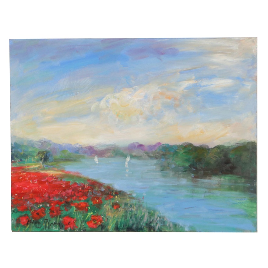 Nino Pippa Oil Painting "Provence - Flower Field on the Rhone," 2018