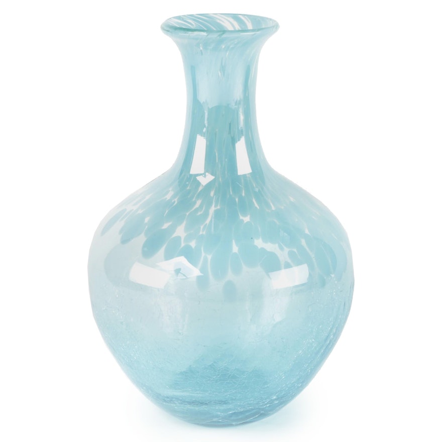 Handblown Blue Crackle Glass Vase