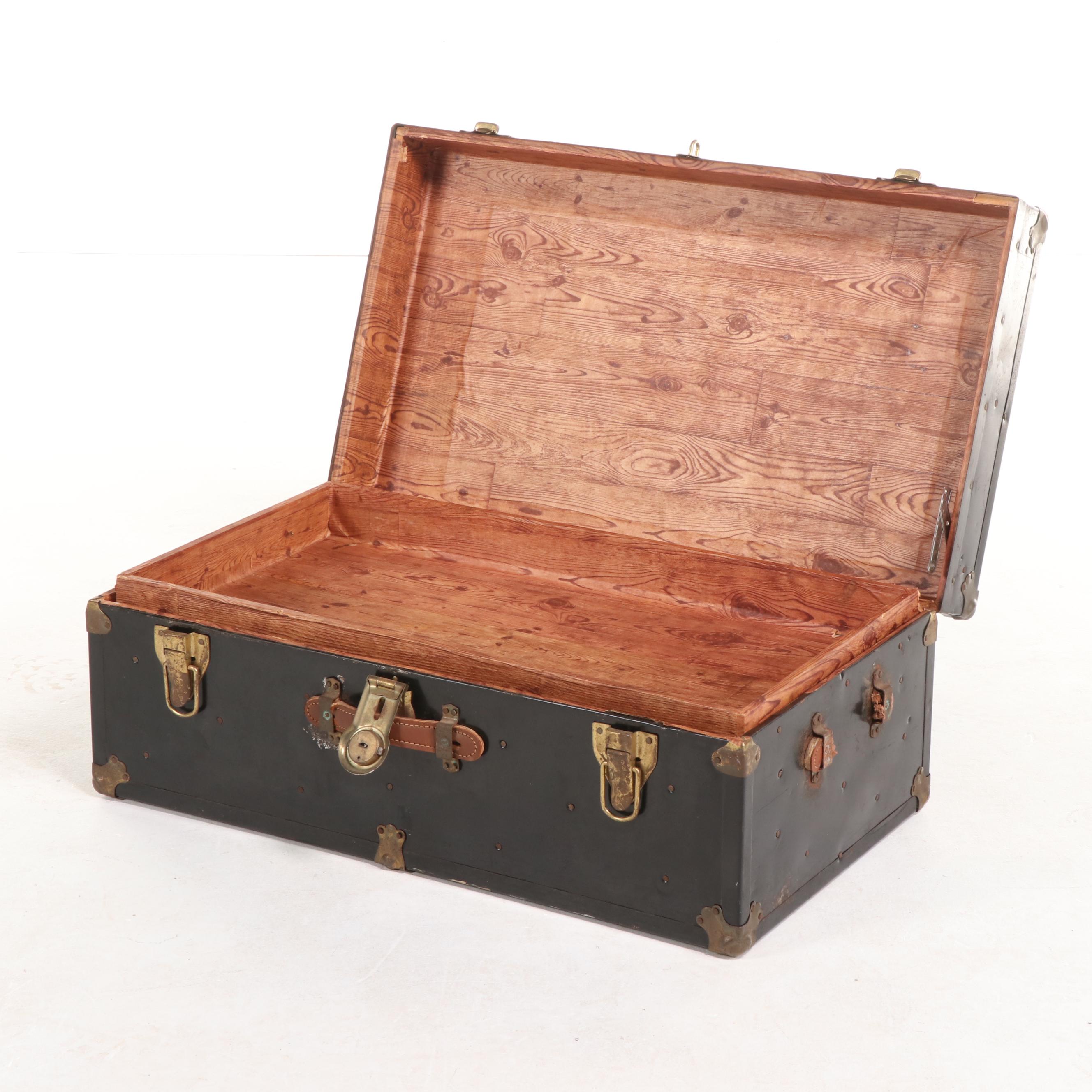 Metal-Clad Flat-Top Steamer Trunk, 20th Century