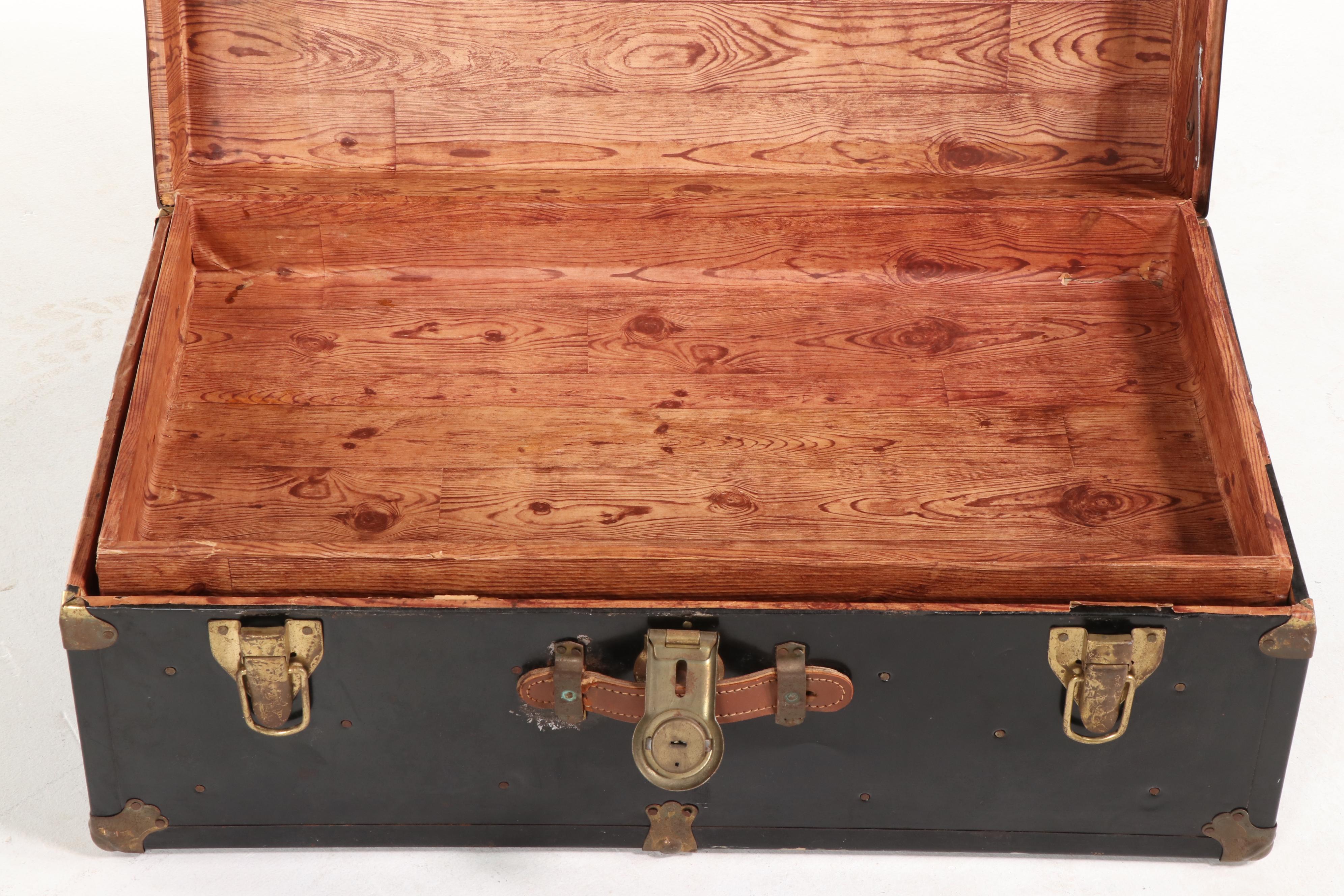 Metal-Clad Flat-Top Steamer Trunk, 20th Century