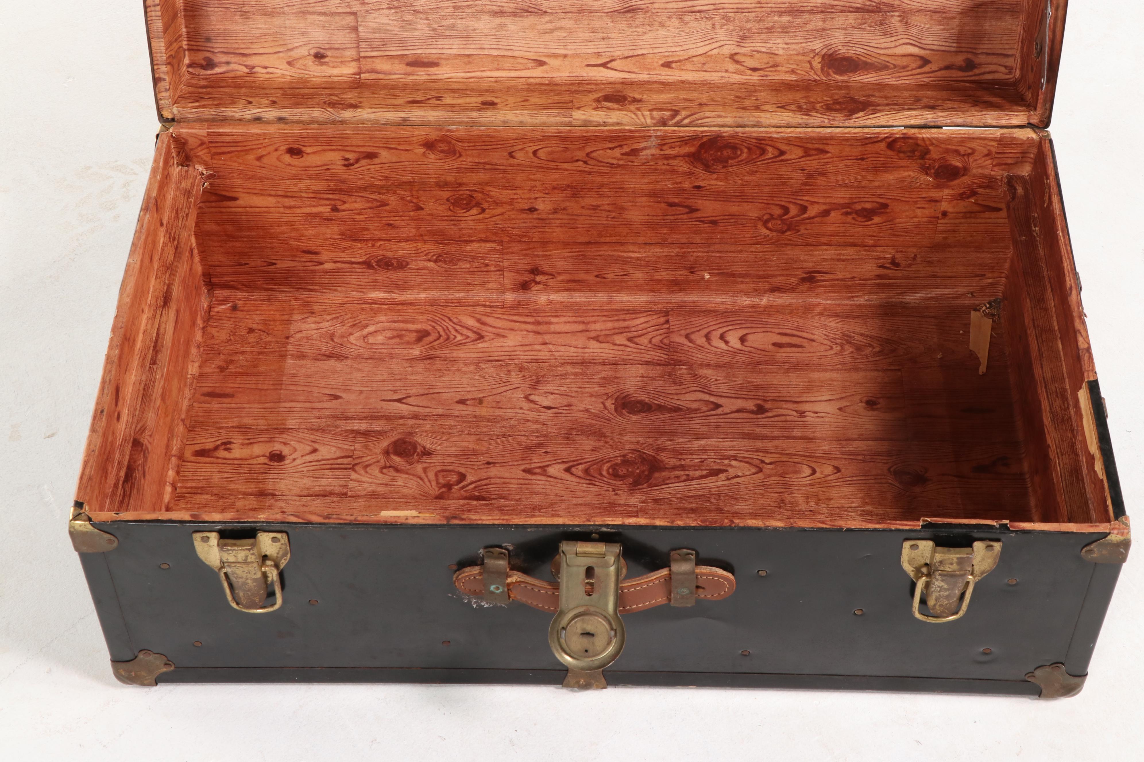 Metal-Clad Flat-Top Steamer Trunk, 20th Century