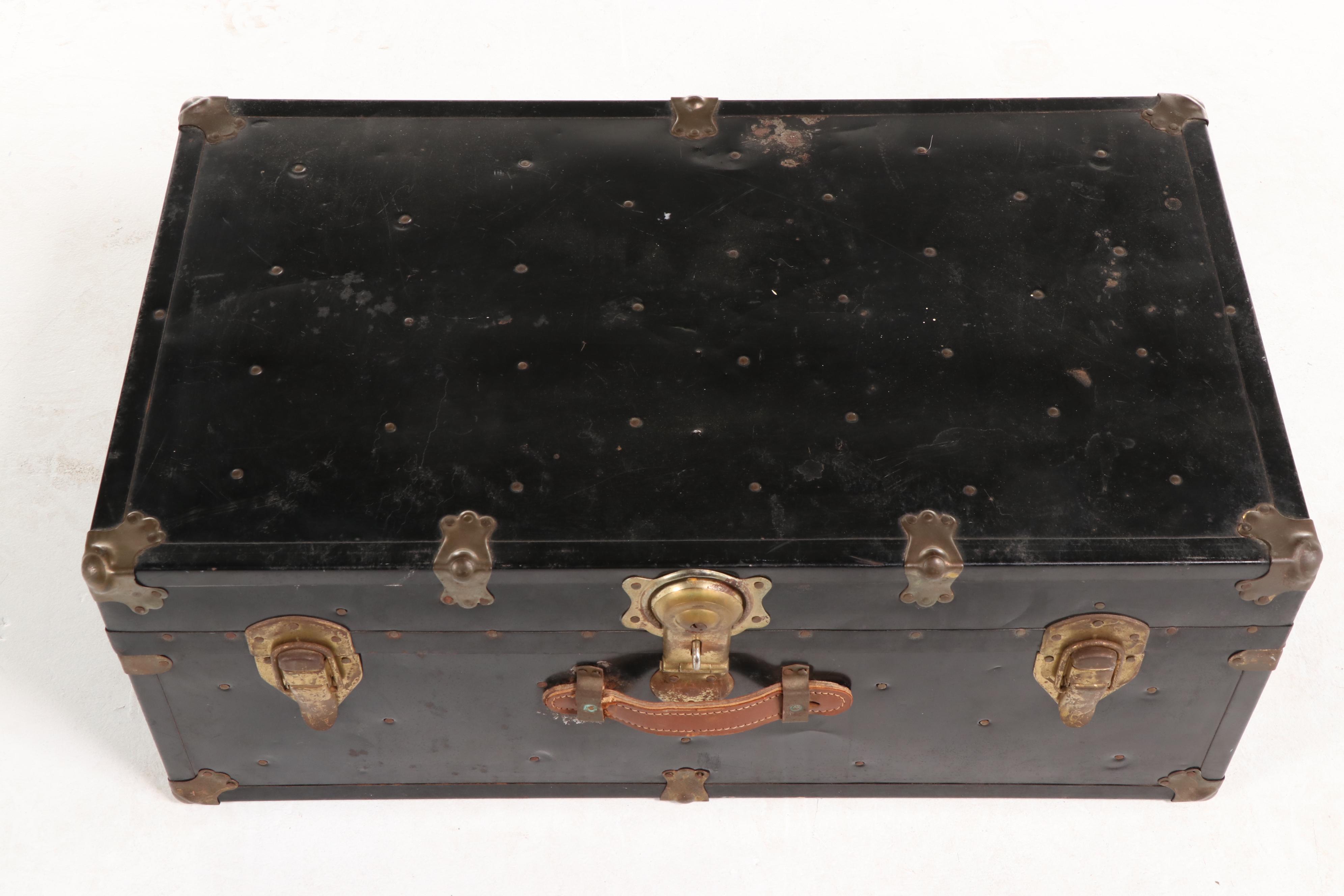 Metal-Clad Flat-Top Steamer Trunk, 20th Century