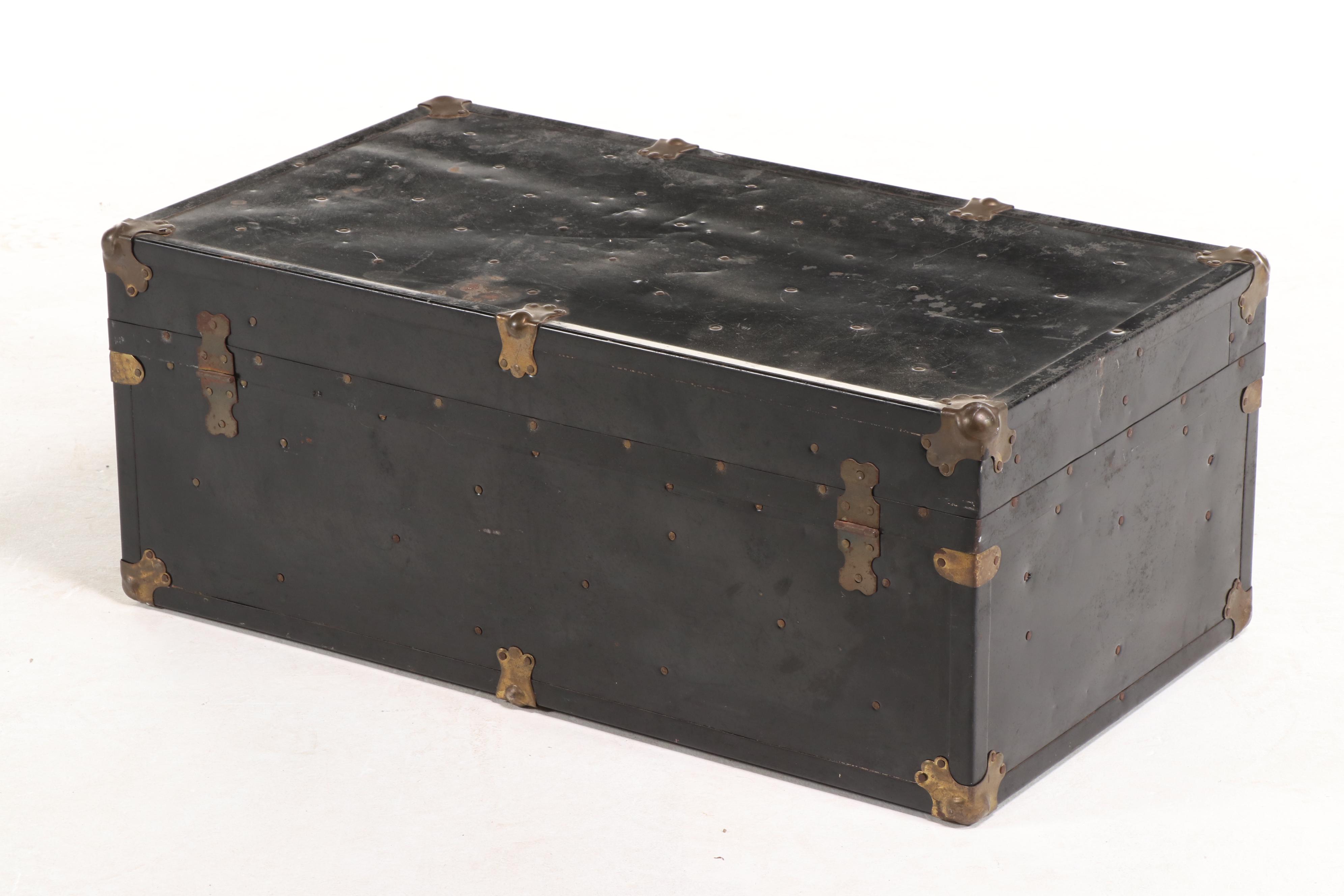 Metal-Clad Flat-Top Steamer Trunk, 20th Century