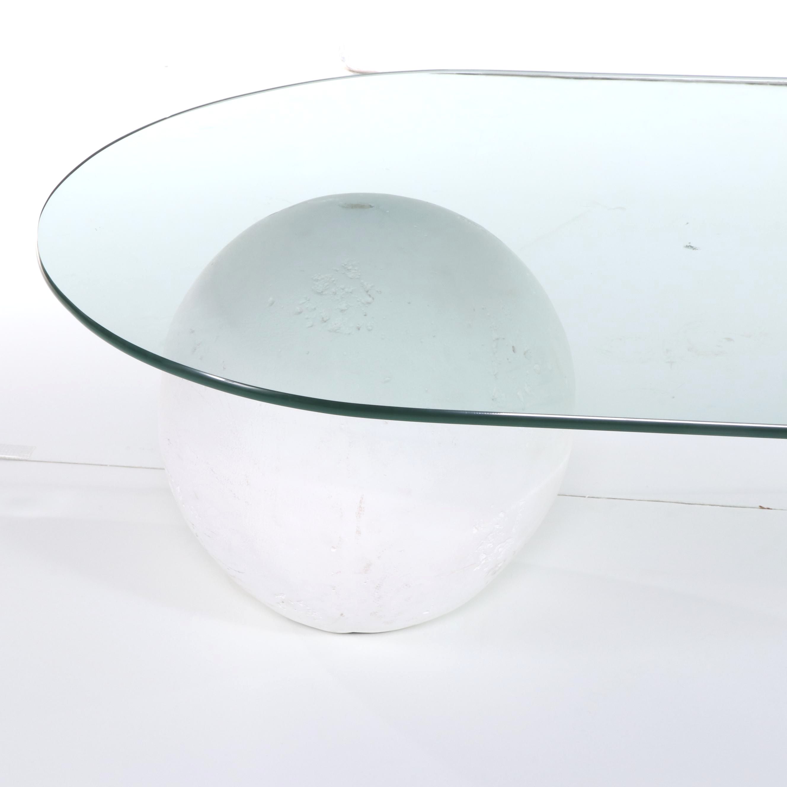 Postmodern Curvilinear Glass and Cast Plaster Sphere Coffee Table