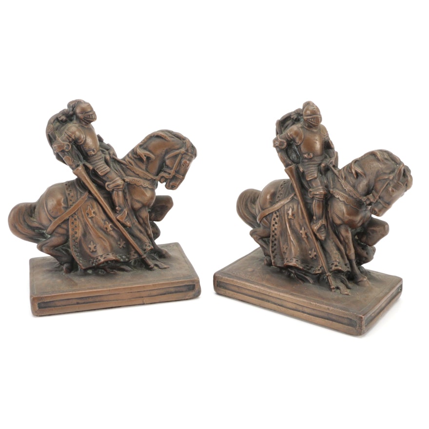 Pair of Knights on Horseback Form Metal Bookends