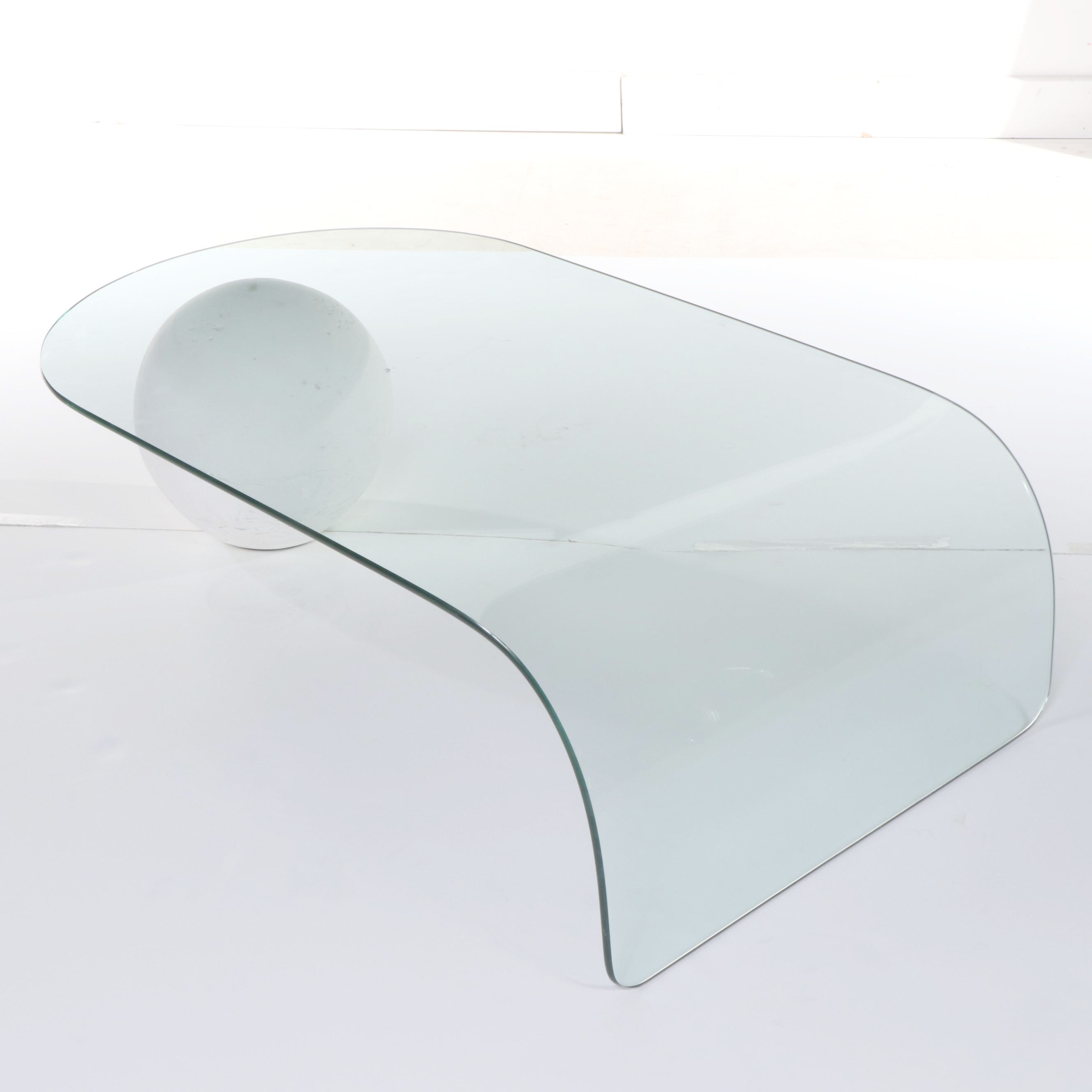 Postmodern Curvilinear Glass and Cast Plaster Sphere Coffee Table