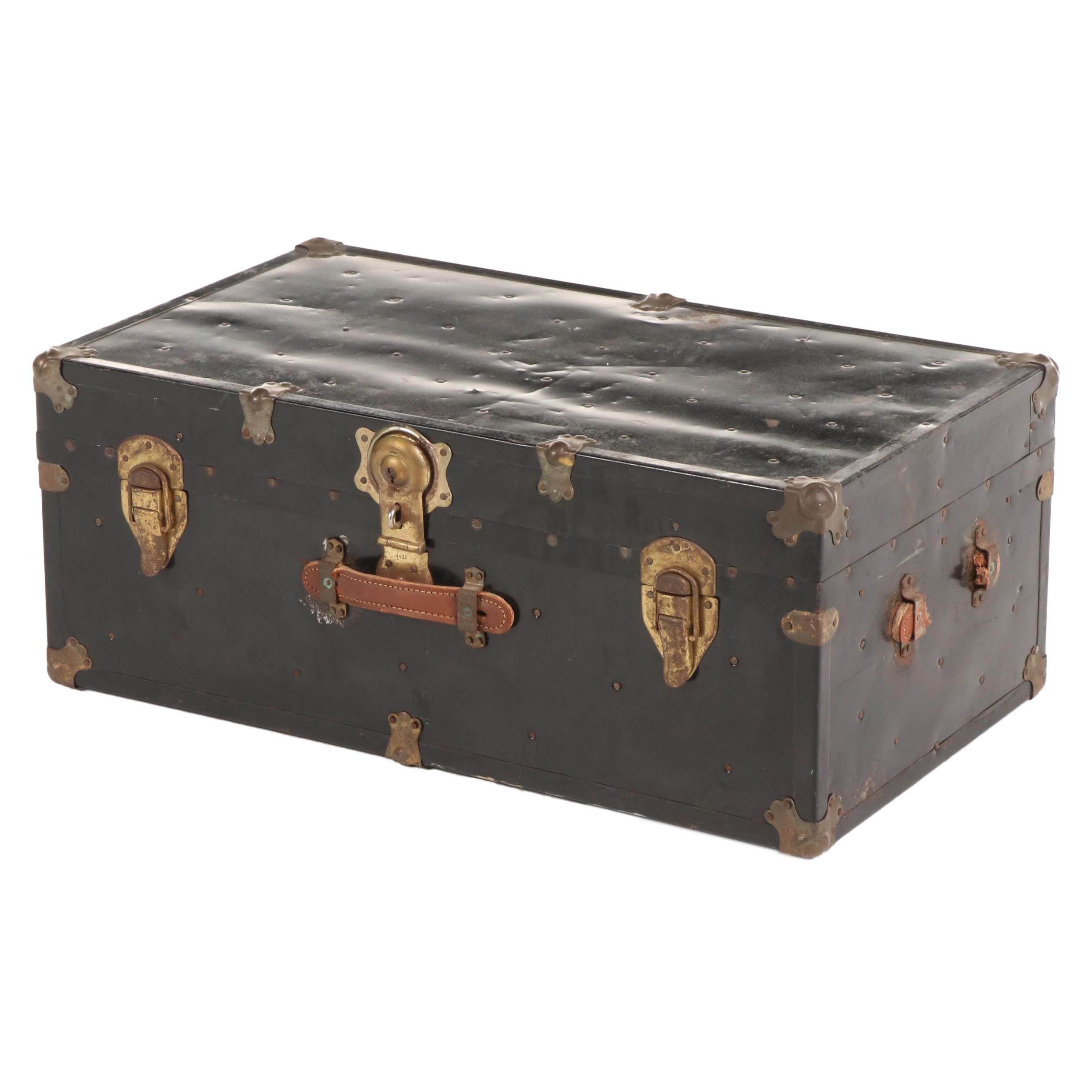 Metal-Clad Flat-Top Steamer Trunk, 20th Century