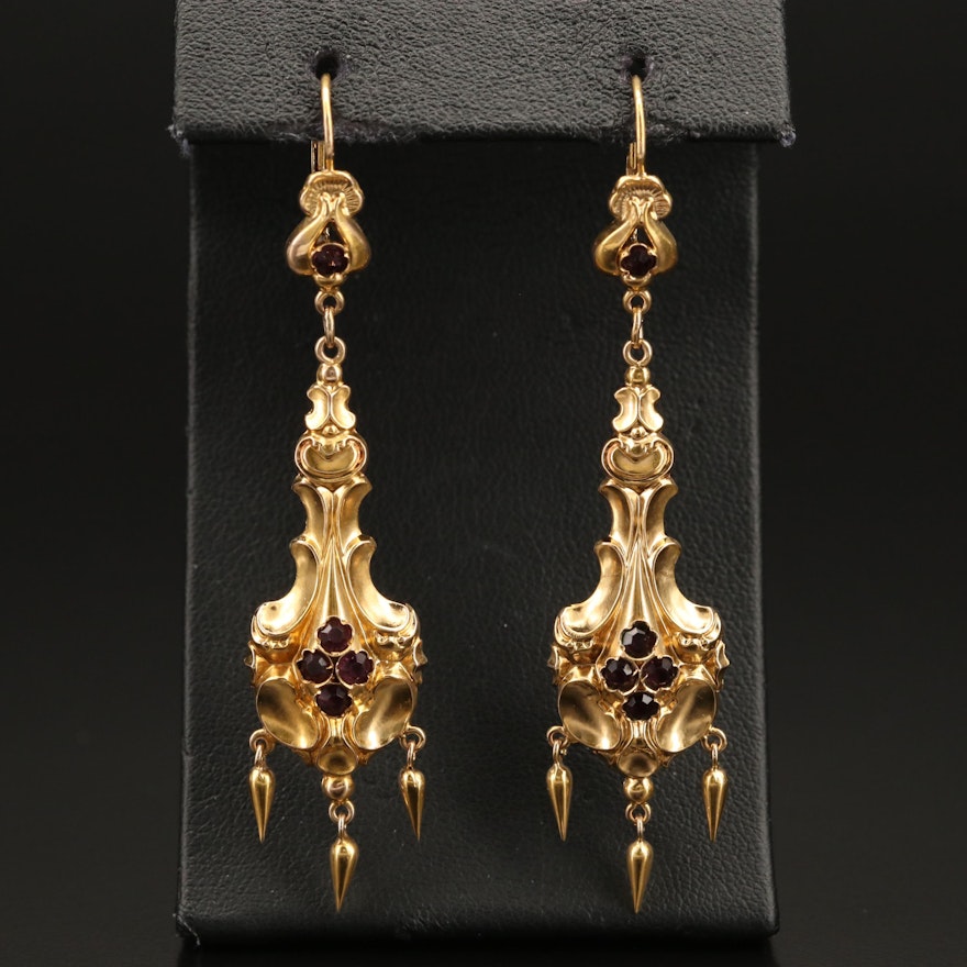 Vintage Victorian Revival 10K Gold Drop Earrings