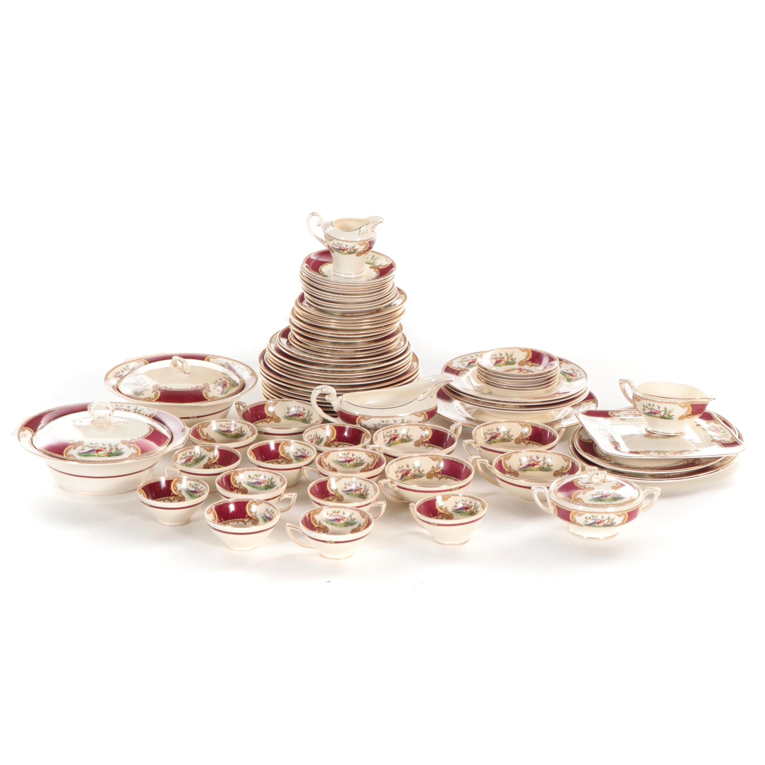 Myott Staffordshire "Chelsea Bird" Earthenware China Dinnerware, Mid-20th C.