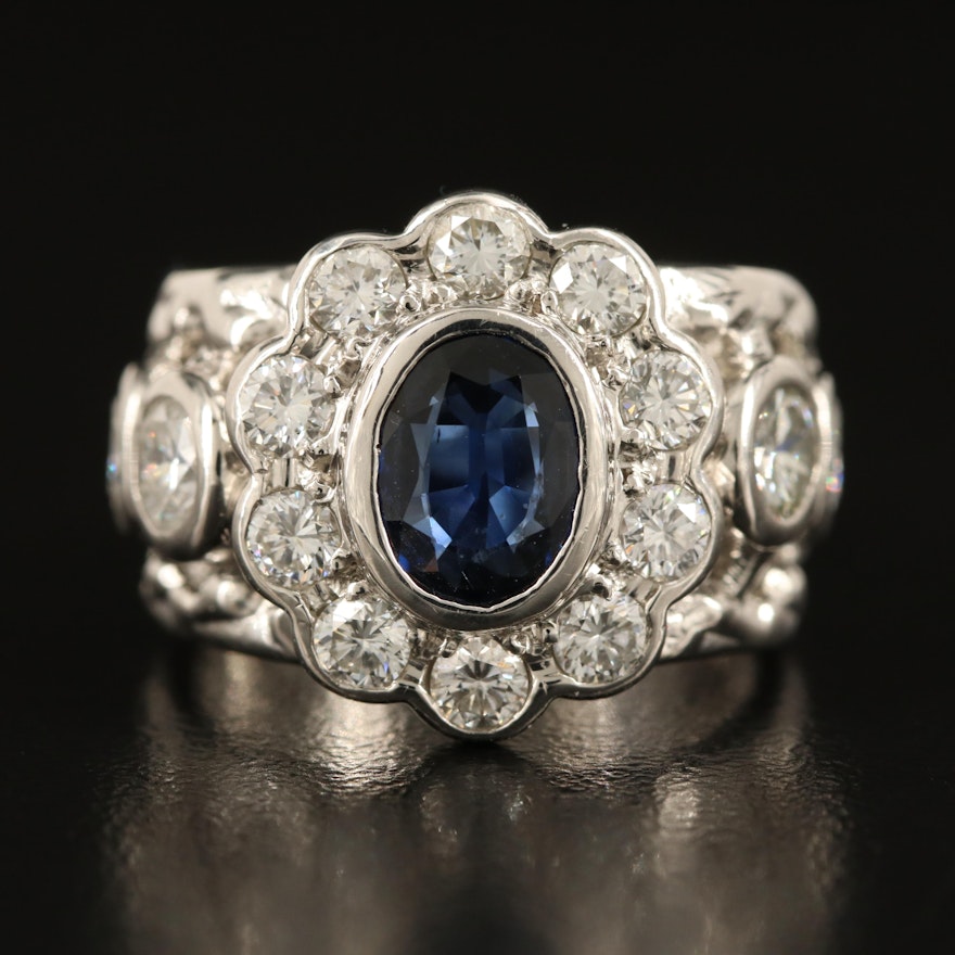 Platinum 1.22 CT Sapphire and 1.85 CTW Diamond Ring