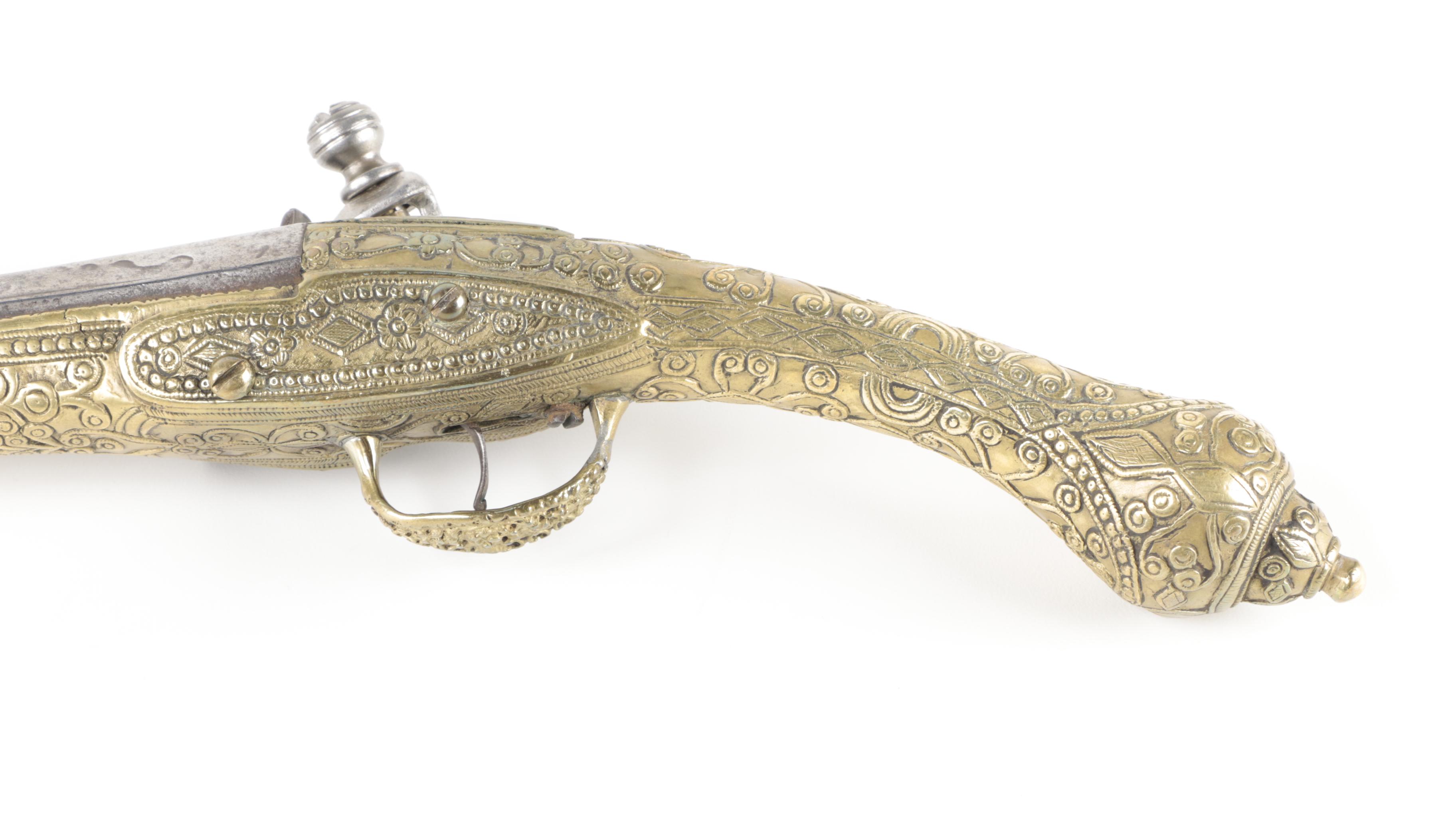 Balkan Style Brass Flintlock Holster Pistol, 19th Century