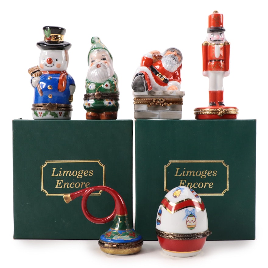 Limoges Encore and Other Hand-Painted Porcelain Christmas Boxes