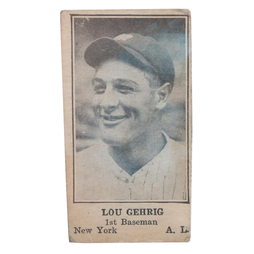 Rare 1925-1931 Lou Gehrig "W590" New York Yankees Hand-Cut Baseball Strip Card