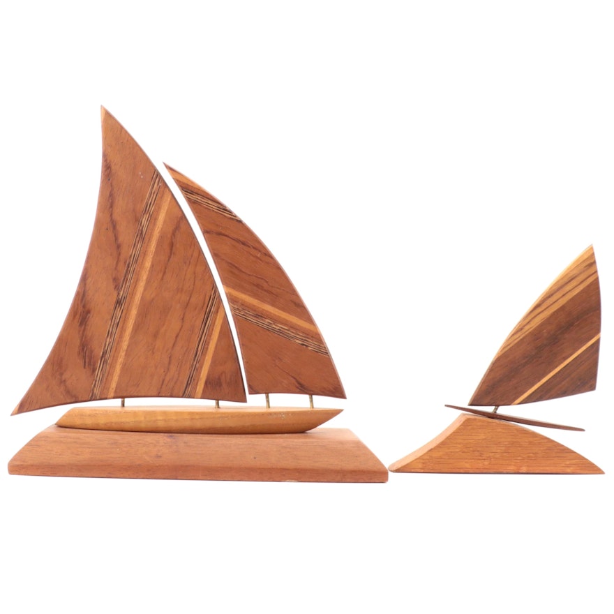 Carved Wooden Sail Boat Figurines by Gregory R. Dunlap, 1989 and 1991