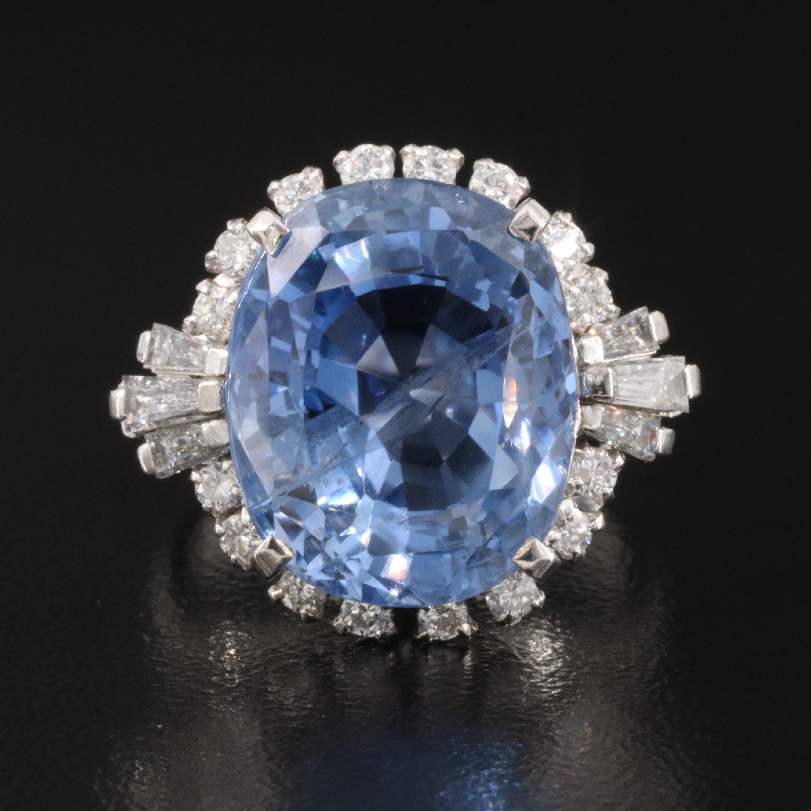 Vintage 15.80 CT Unheated Ceylon Sapphire and Diamond Ring with GIA Report