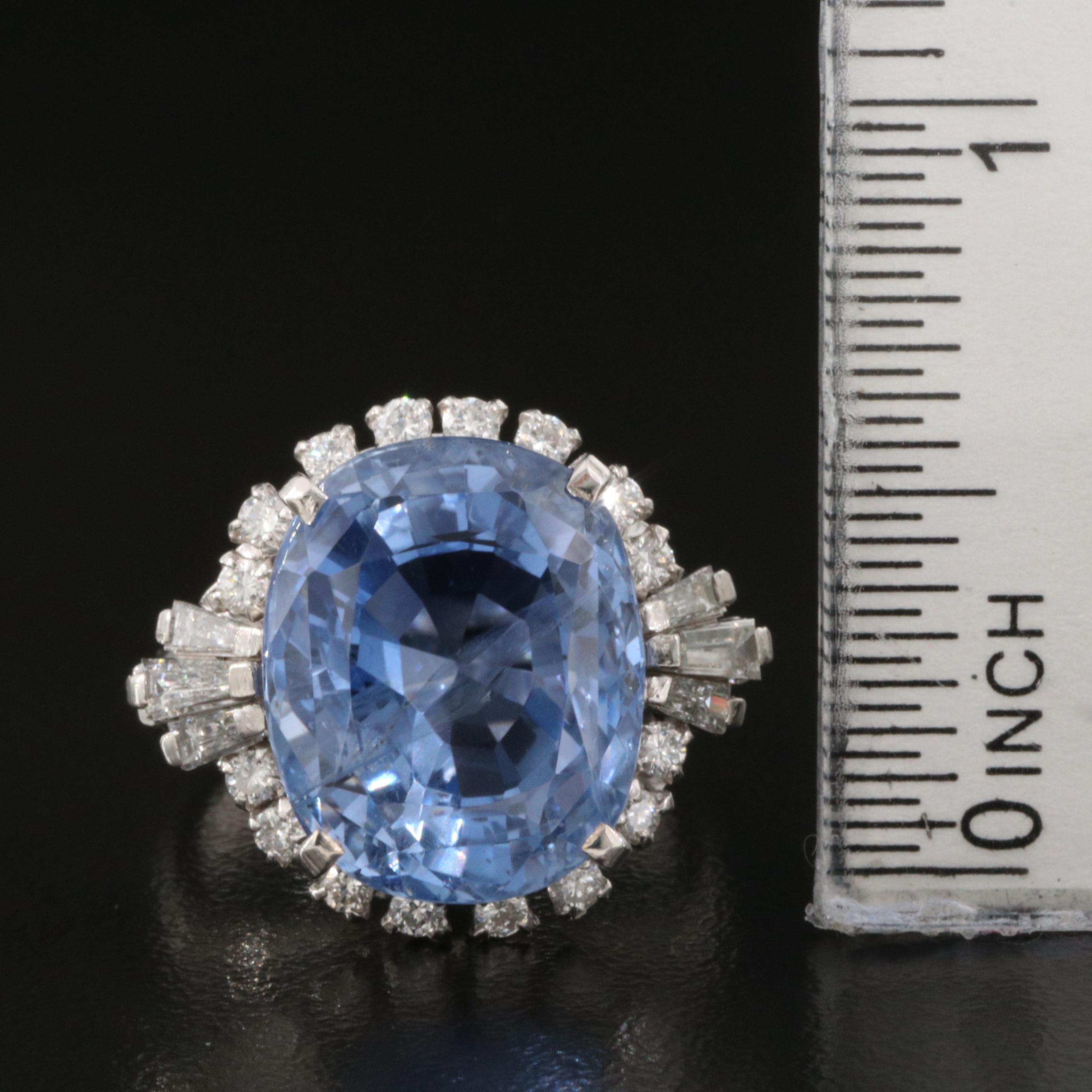 Vintage 15.80 CT Unheated Ceylon Sapphire and Diamond Ring with GIA Report