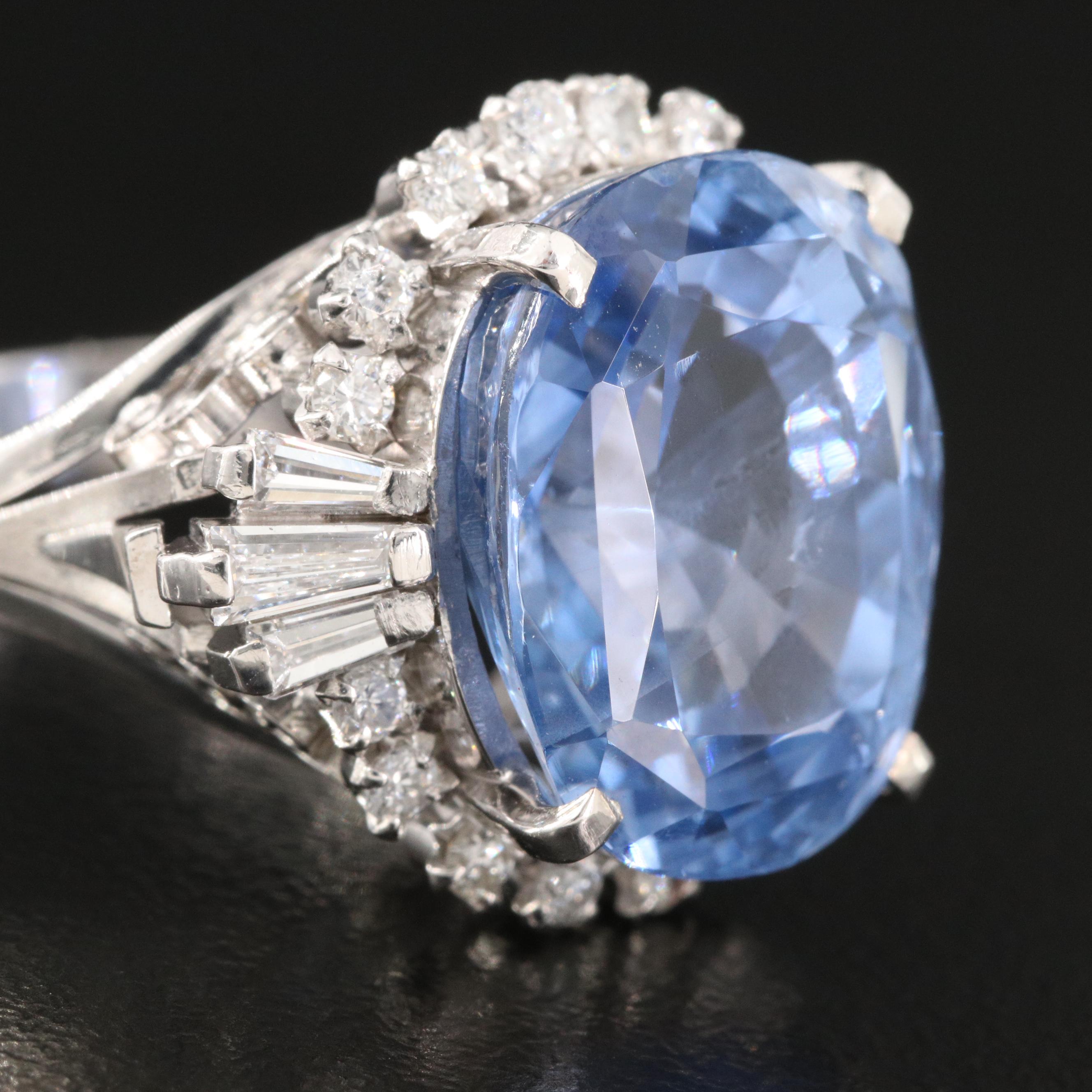 Vintage 15.80 CT Unheated Ceylon Sapphire and Diamond Ring with GIA Report