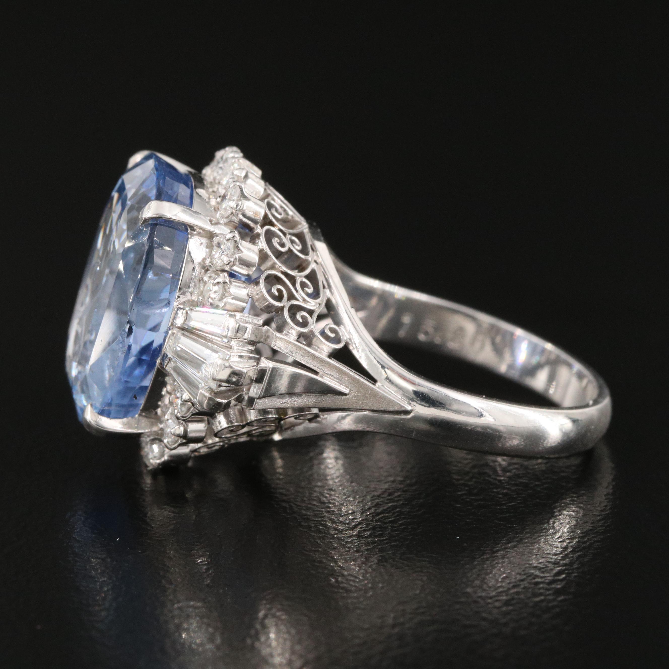 Vintage 15.80 CT Unheated Ceylon Sapphire and Diamond Ring with GIA Report