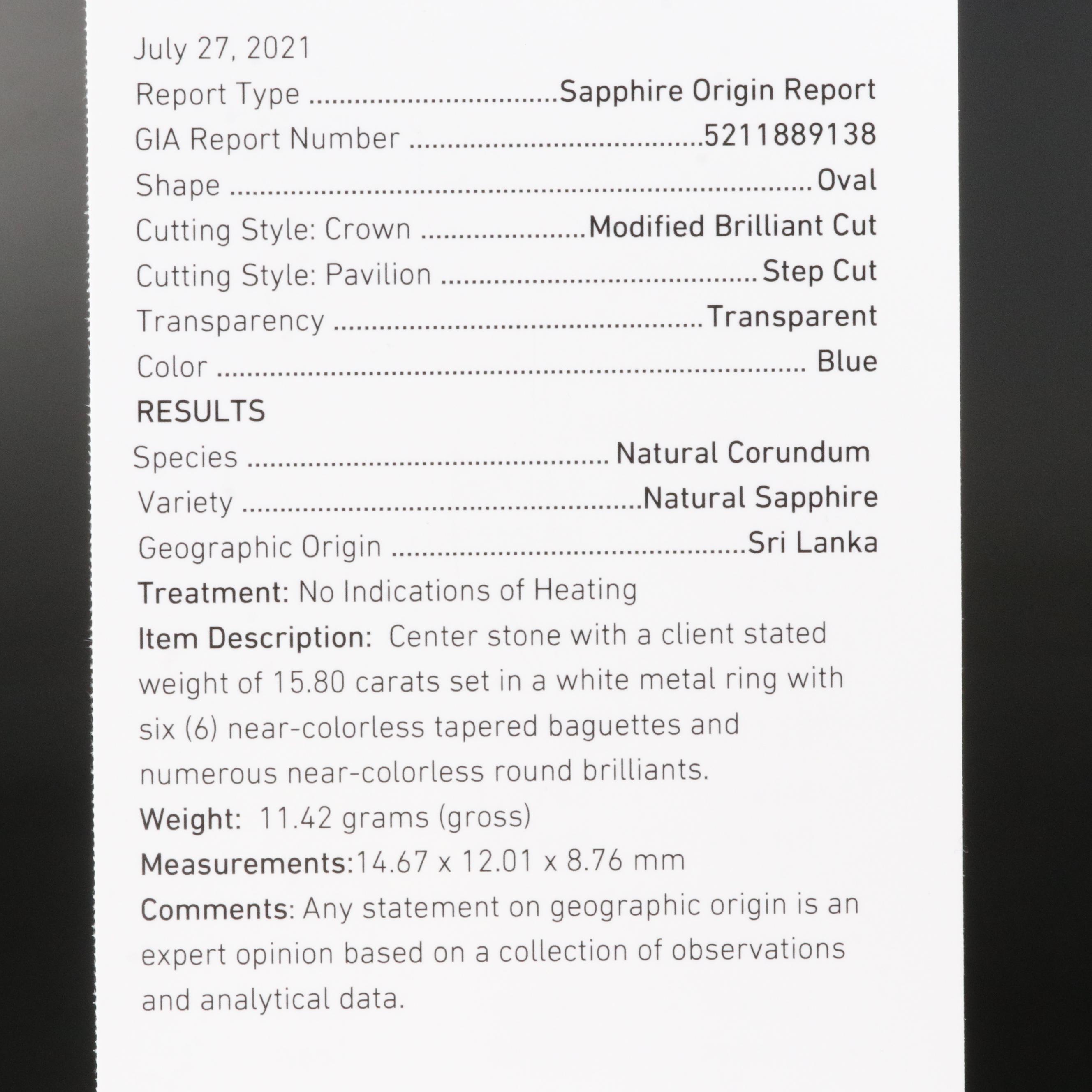 Vintage 15.80 CT Unheated Ceylon Sapphire and Diamond Ring with GIA Report