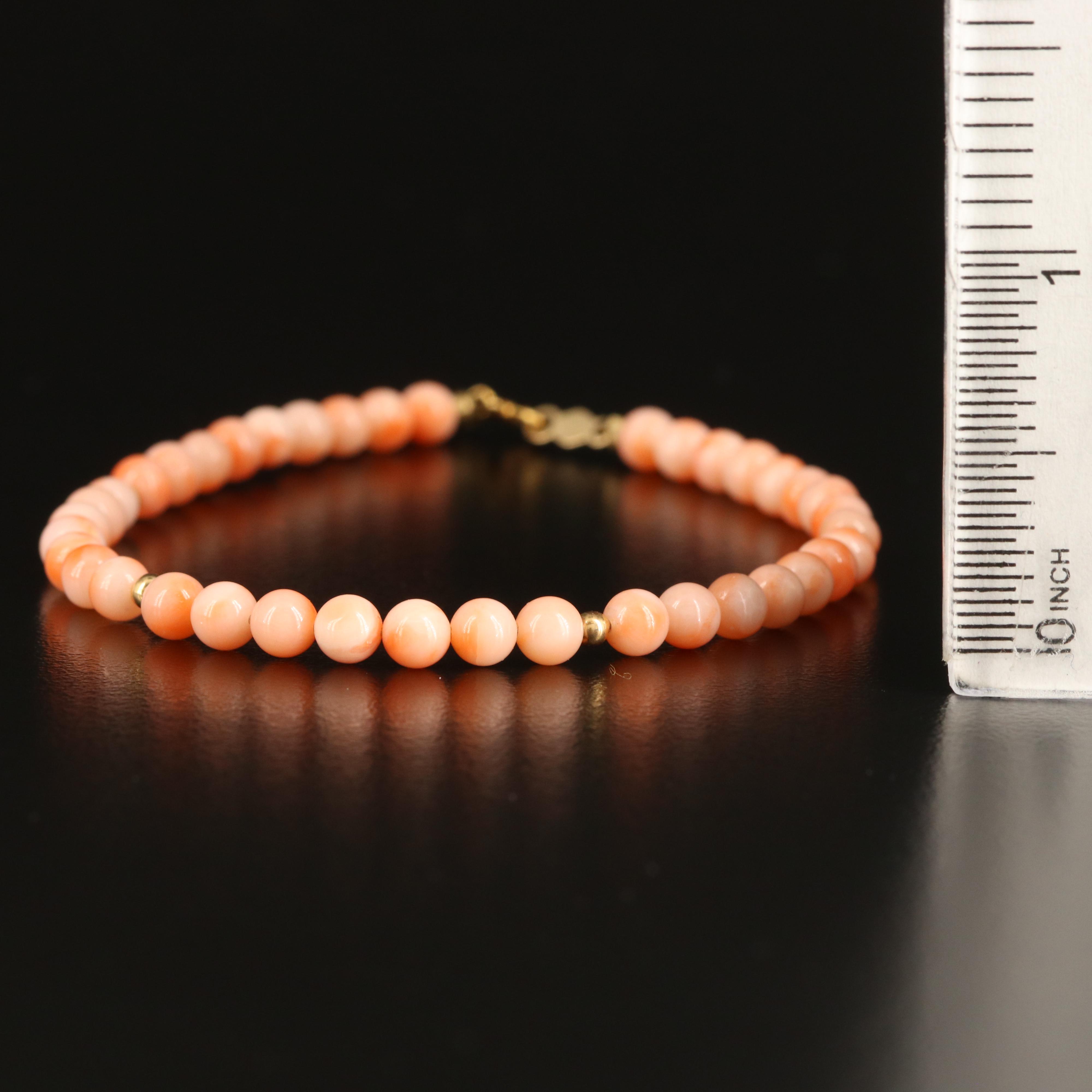 14K Coral and Black Onyx Beaded Necklace and Bracelet