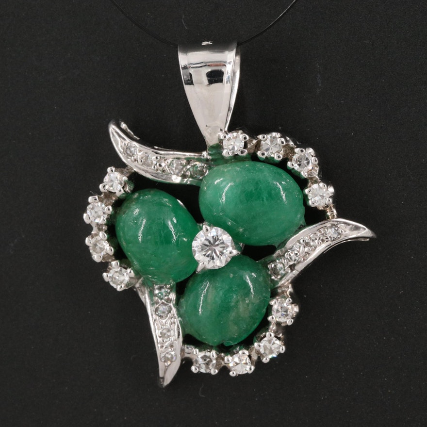 Vintage 14K Emerald and Diamond Trefoil Pendant