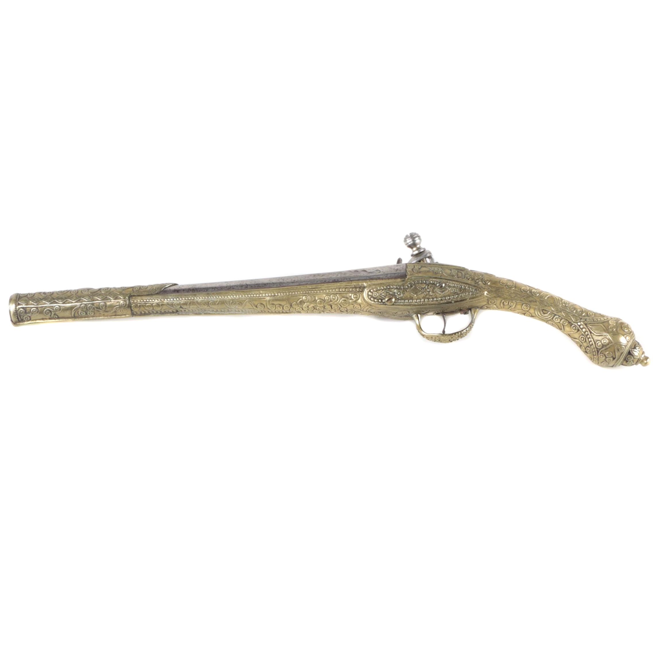 Balkan Style Brass Flintlock Holster Pistol, 19th Century